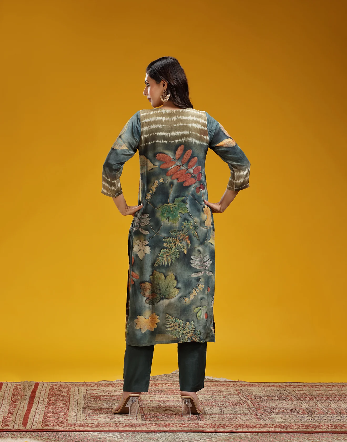 Midnight Forest Printed Silk Kurta Set - Image 4
