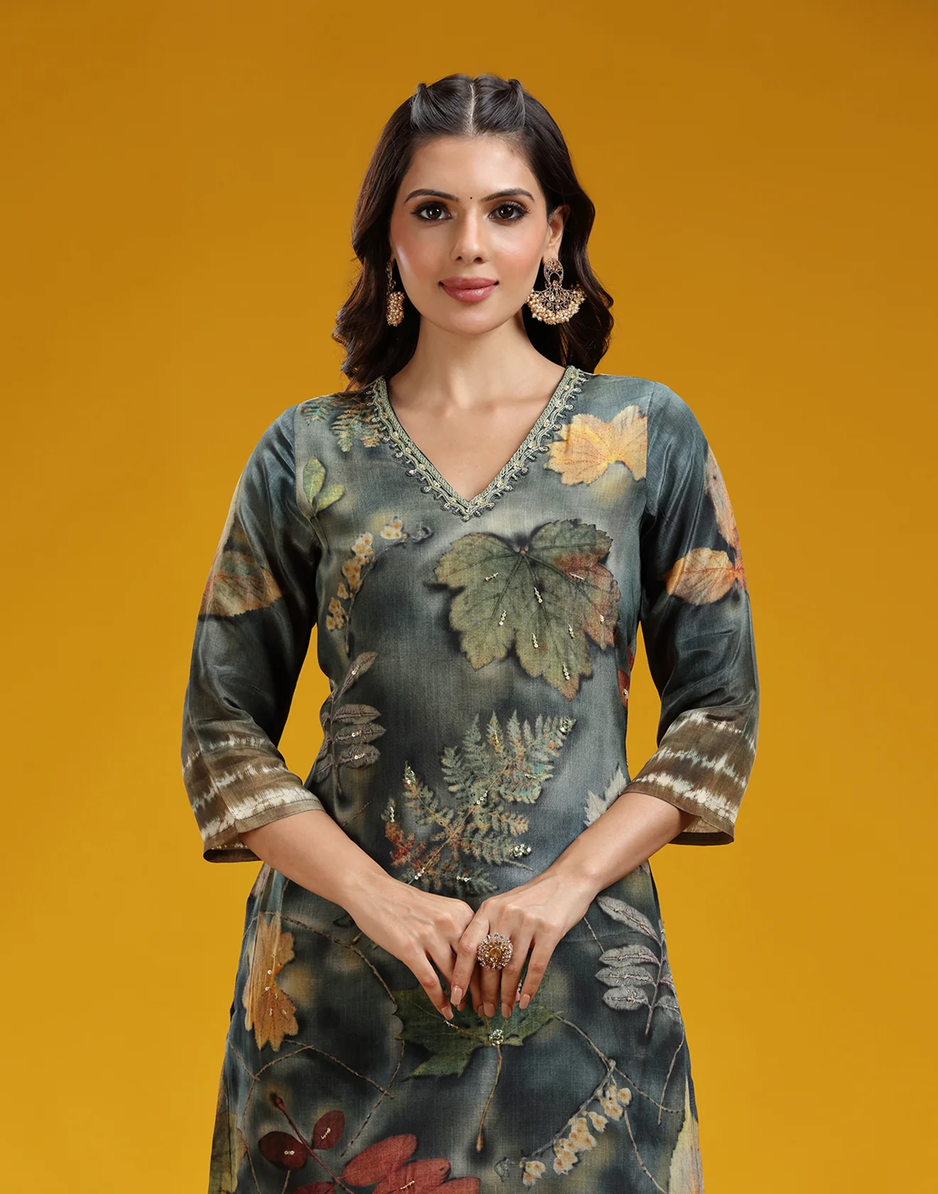 Midnight Forest Printed Silk Kurta Set - Image 5