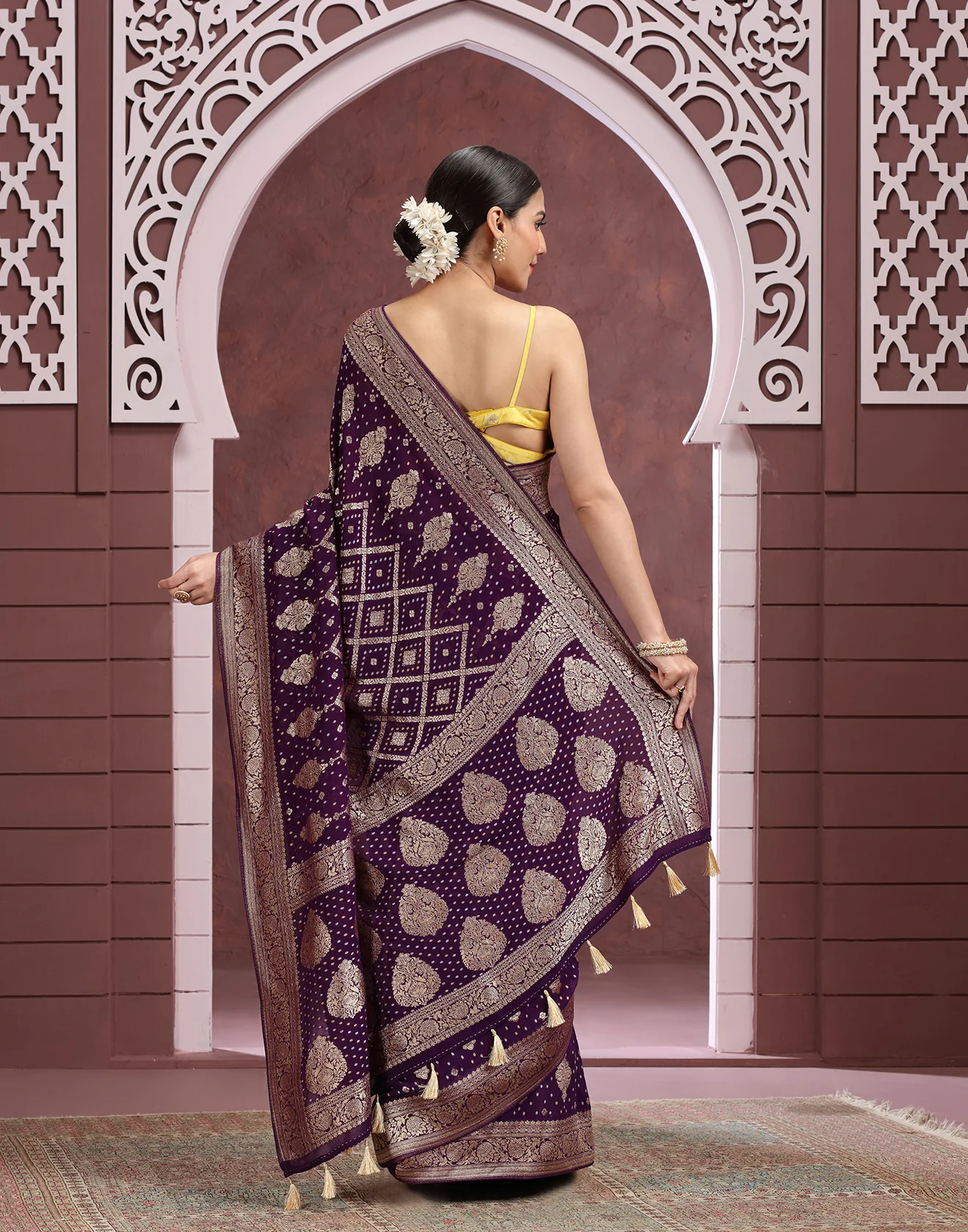 Midnight Iris Festive Bandhej Saree - Image 4