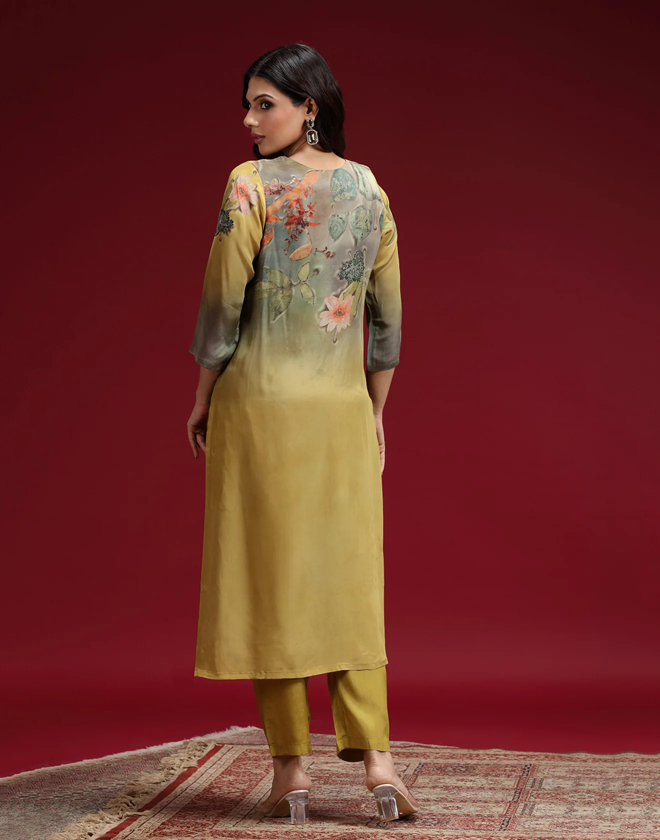 Midnight Mustard Printed Crepe Kurta Set - Image 5