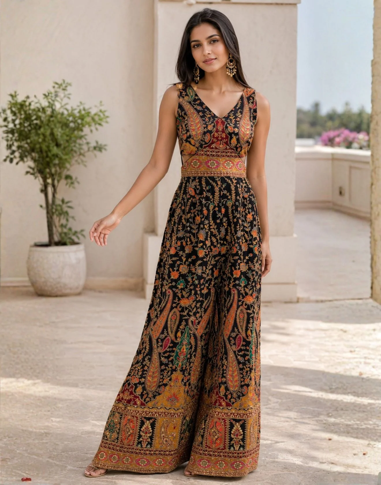 Midnight Noir Embroidered Indo-Western Jumpsuit