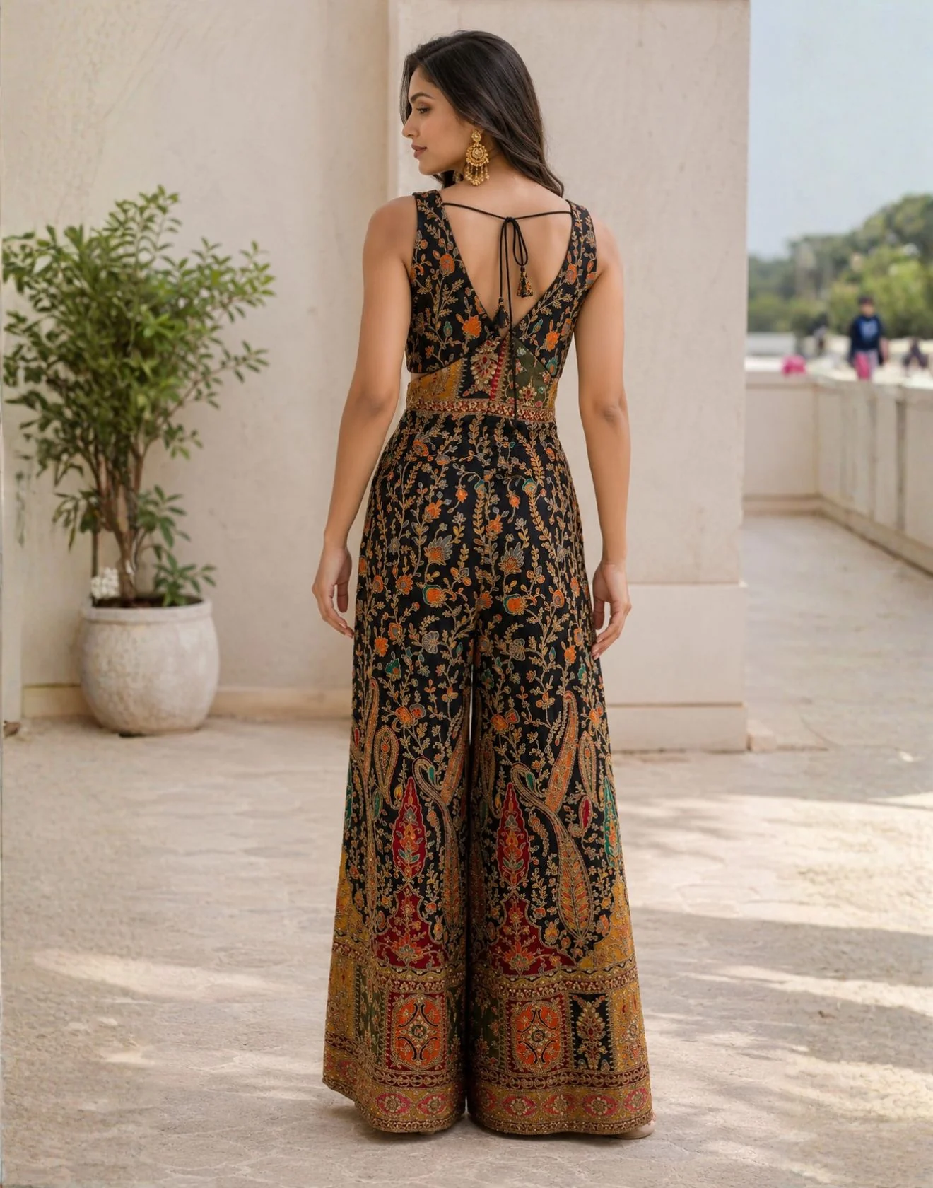 Midnight Noir Embroidered Indo-Western Jumpsuit - Image 2