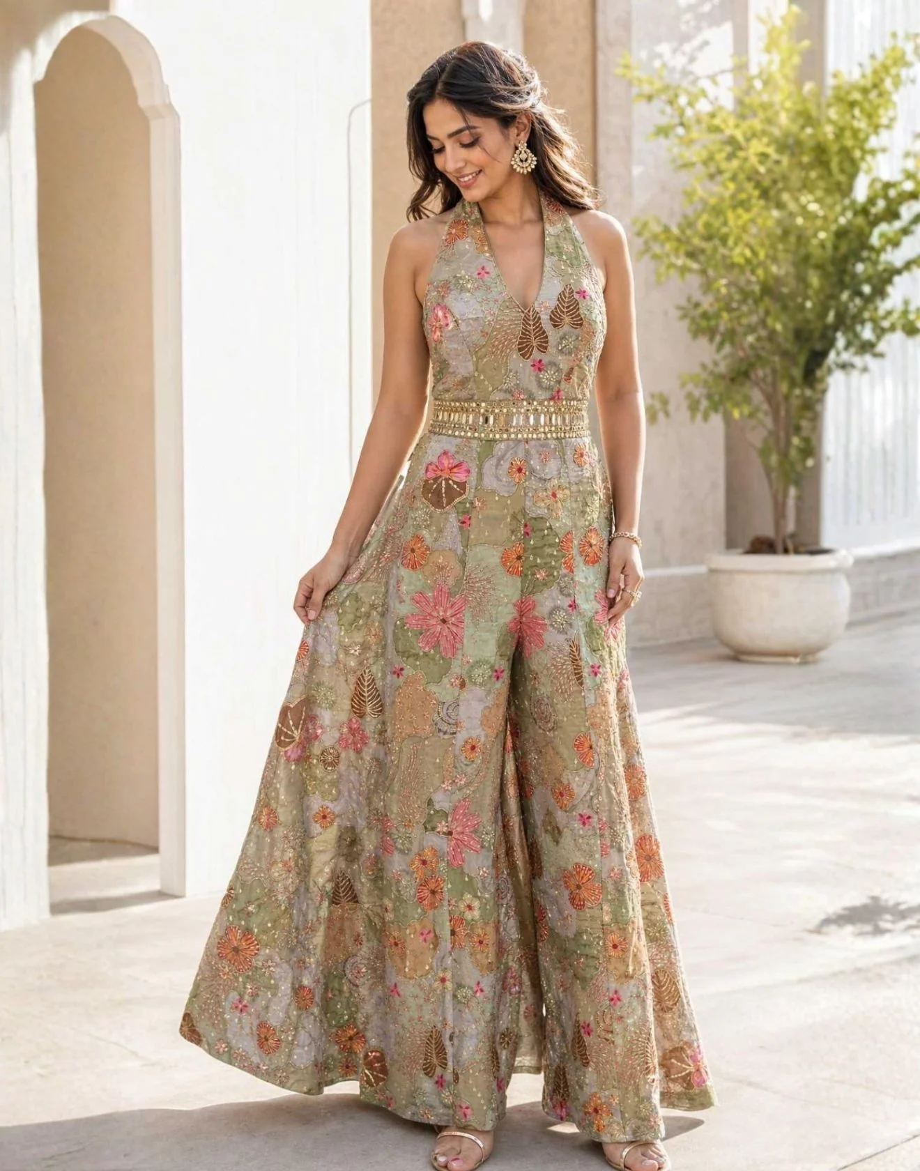 Mint Bloom Printed Fusion Jumpsuit