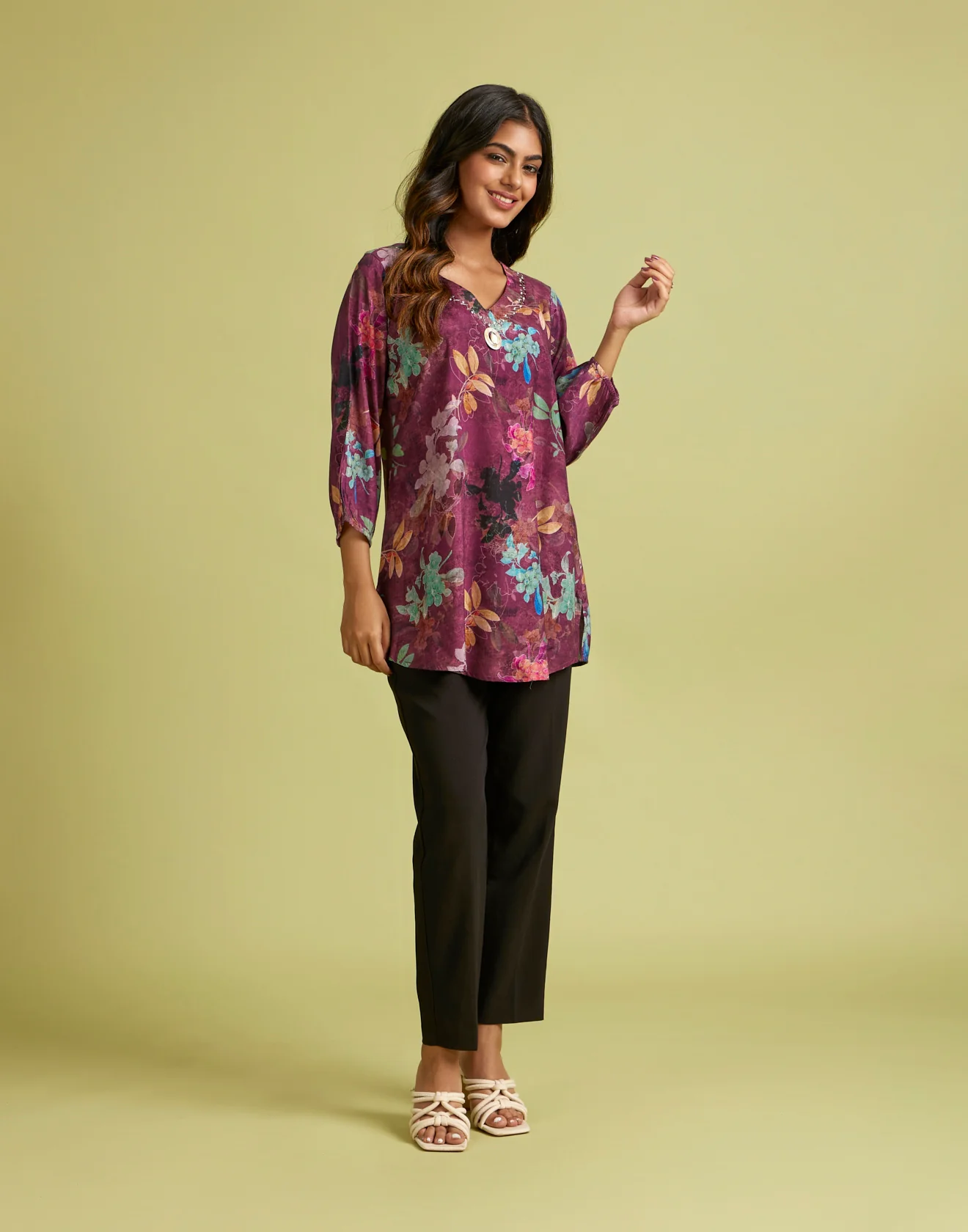 Misty Plum Printed Crepe Tunic Top - Image 3