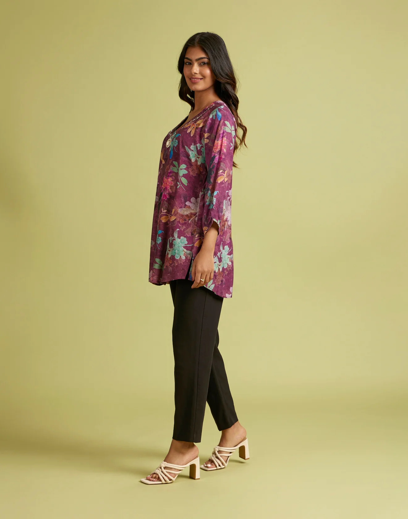 Misty Plum Printed Crepe Tunic Top - Image 4