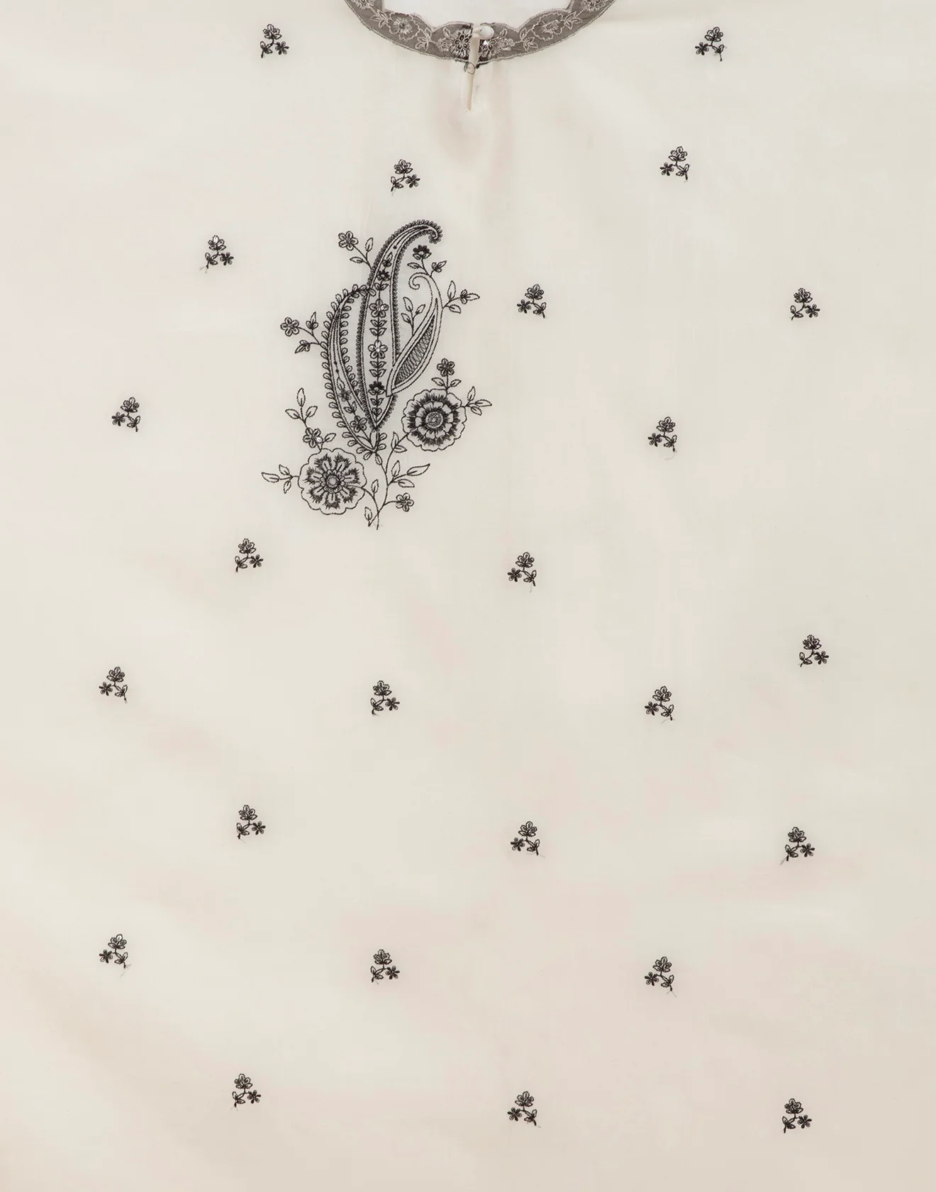 Moon White With Cosmic Black Thread Work Cotton Silk Unstitched Suit Set - Image 3