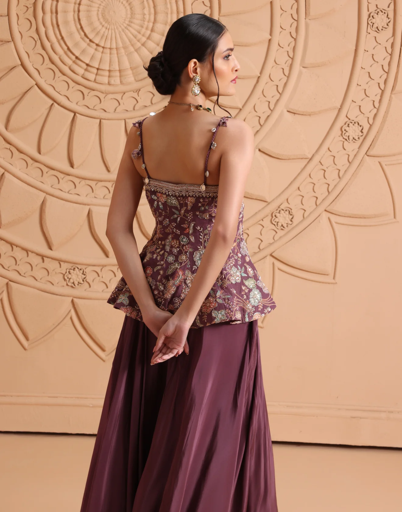 Mulberry Muse Peplum Top With Flared Palazzo Indo-Western Set - Image 5