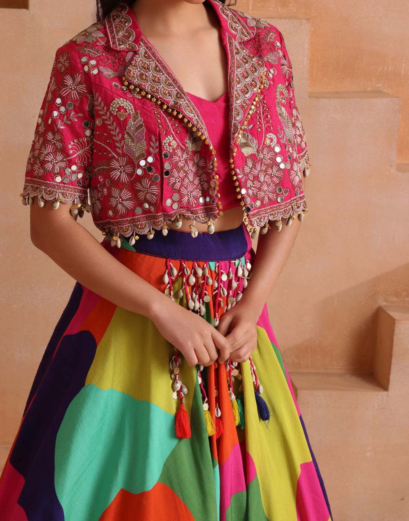 Multihue Printed Lehenga With Embroidered Jacket Set - Image 5