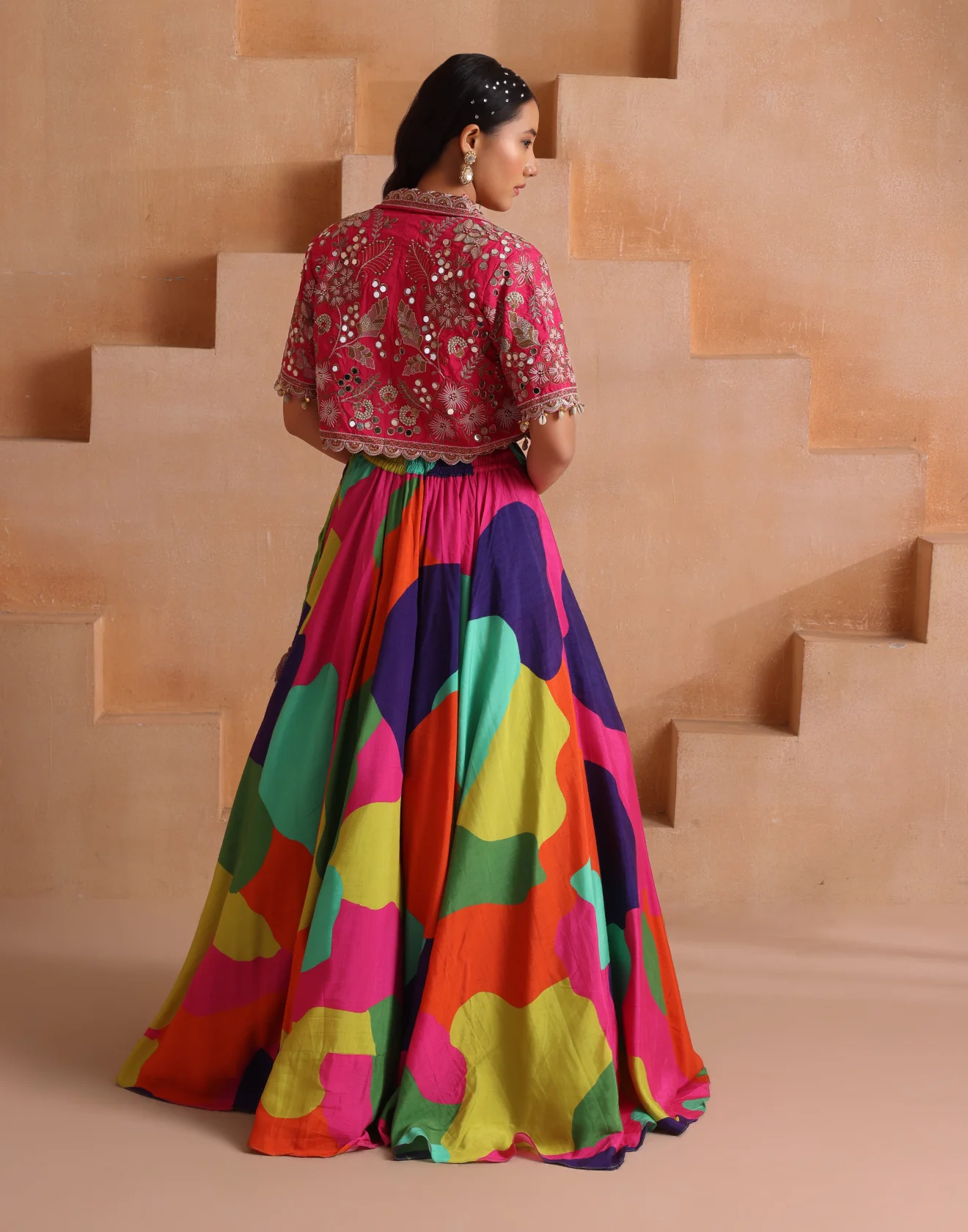 Multihue Printed Lehenga With Embroidered Jacket Set - Image 6