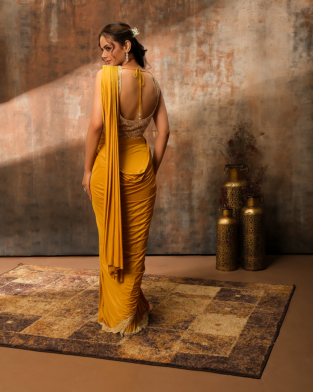 Mustard Magic Pre-Draped Festive Saree - Image 7