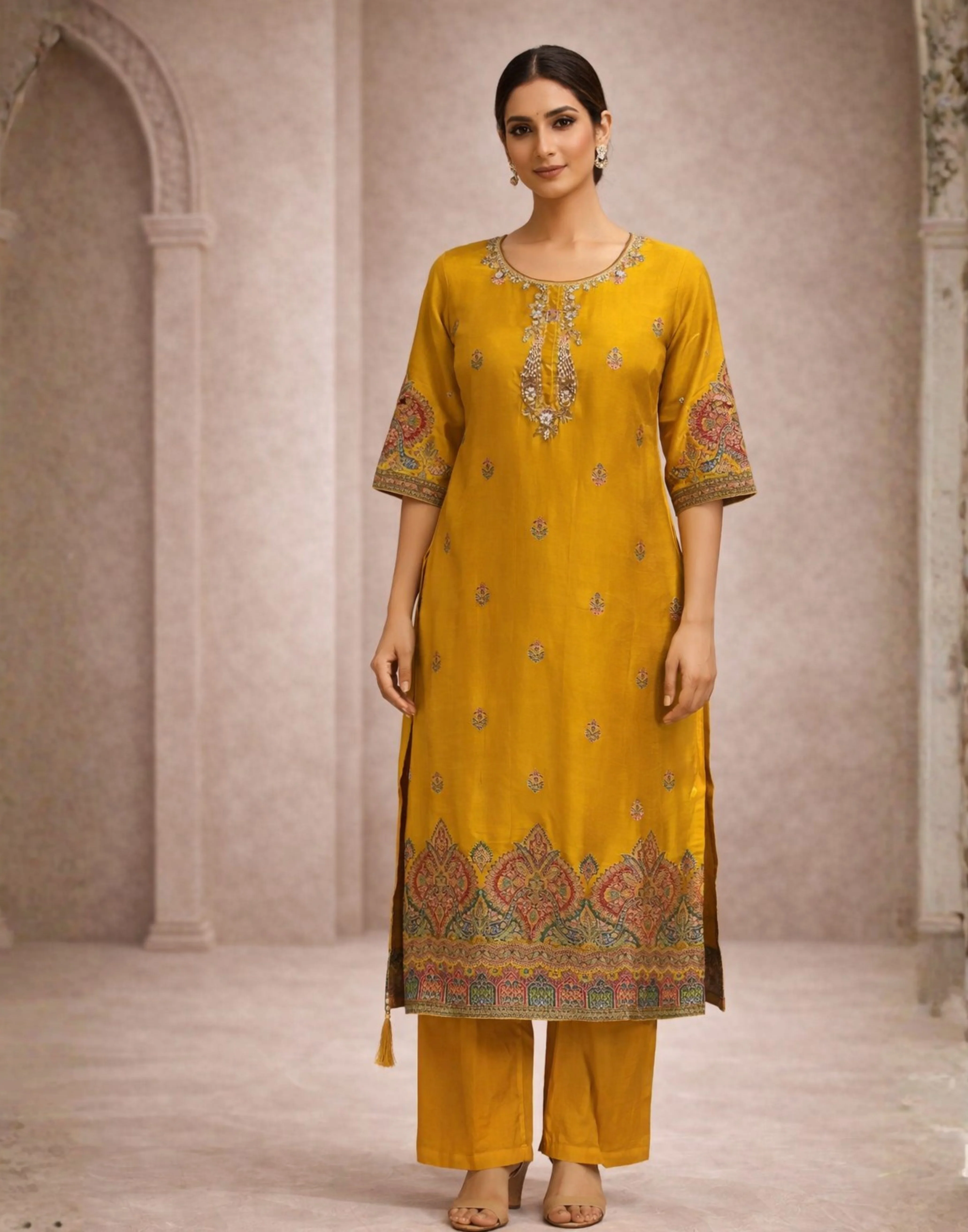Mustard Muse Banarasi Silk Kurta Set - Image 2