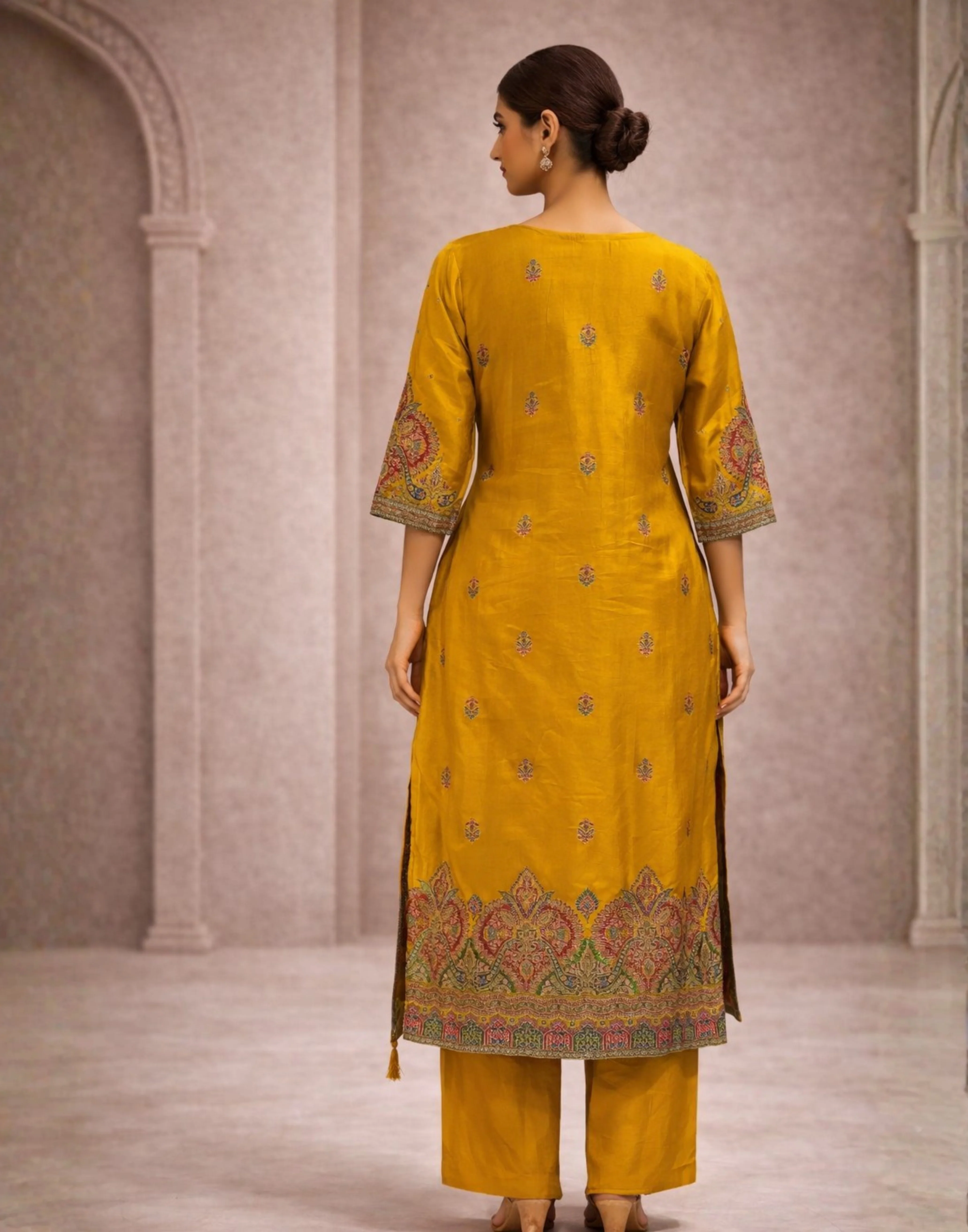Mustard Muse Banarasi Silk Kurta Set - Image 3