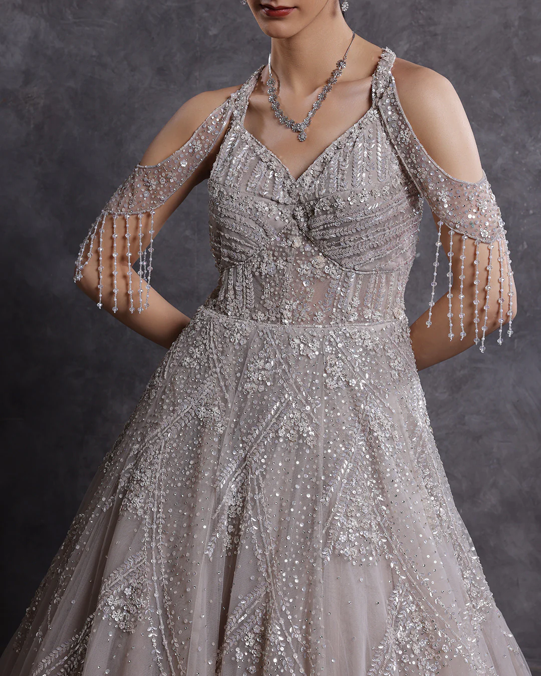 Muted Hue Embellished Bridal Gown - Image 3
