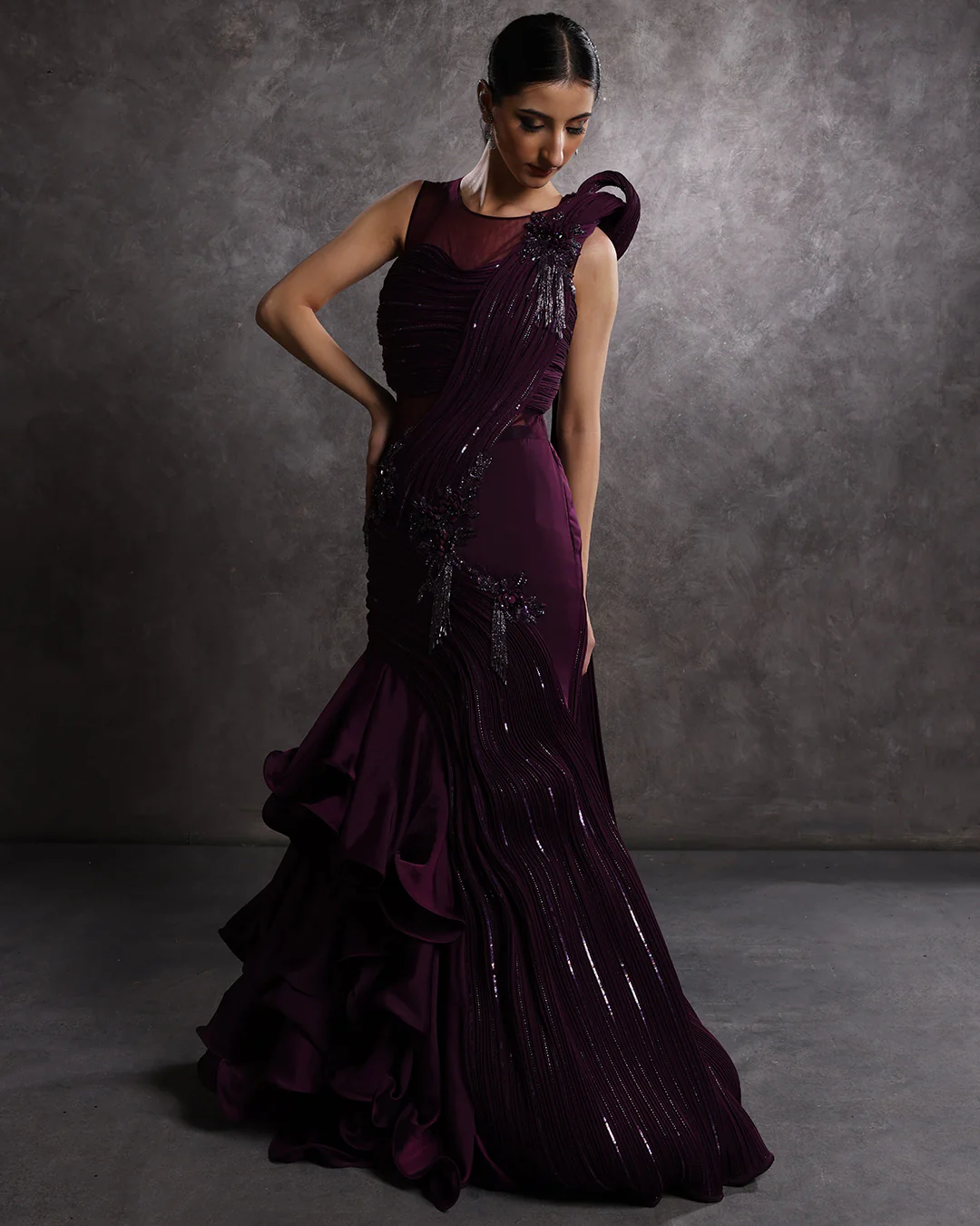 Mystic Mulberry Sculpted Layered Gown - Image 2