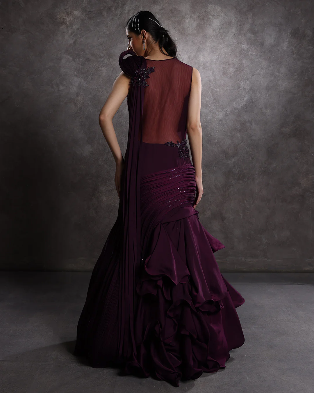 Mystic Mulberry Sculpted Layered Gown - Image 4