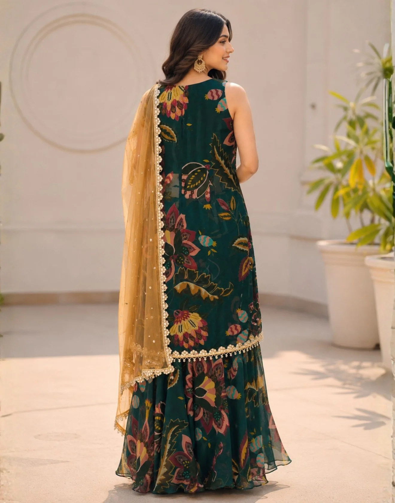 Mystical Pine Floral Printed Festive Gharara Set - Image 2