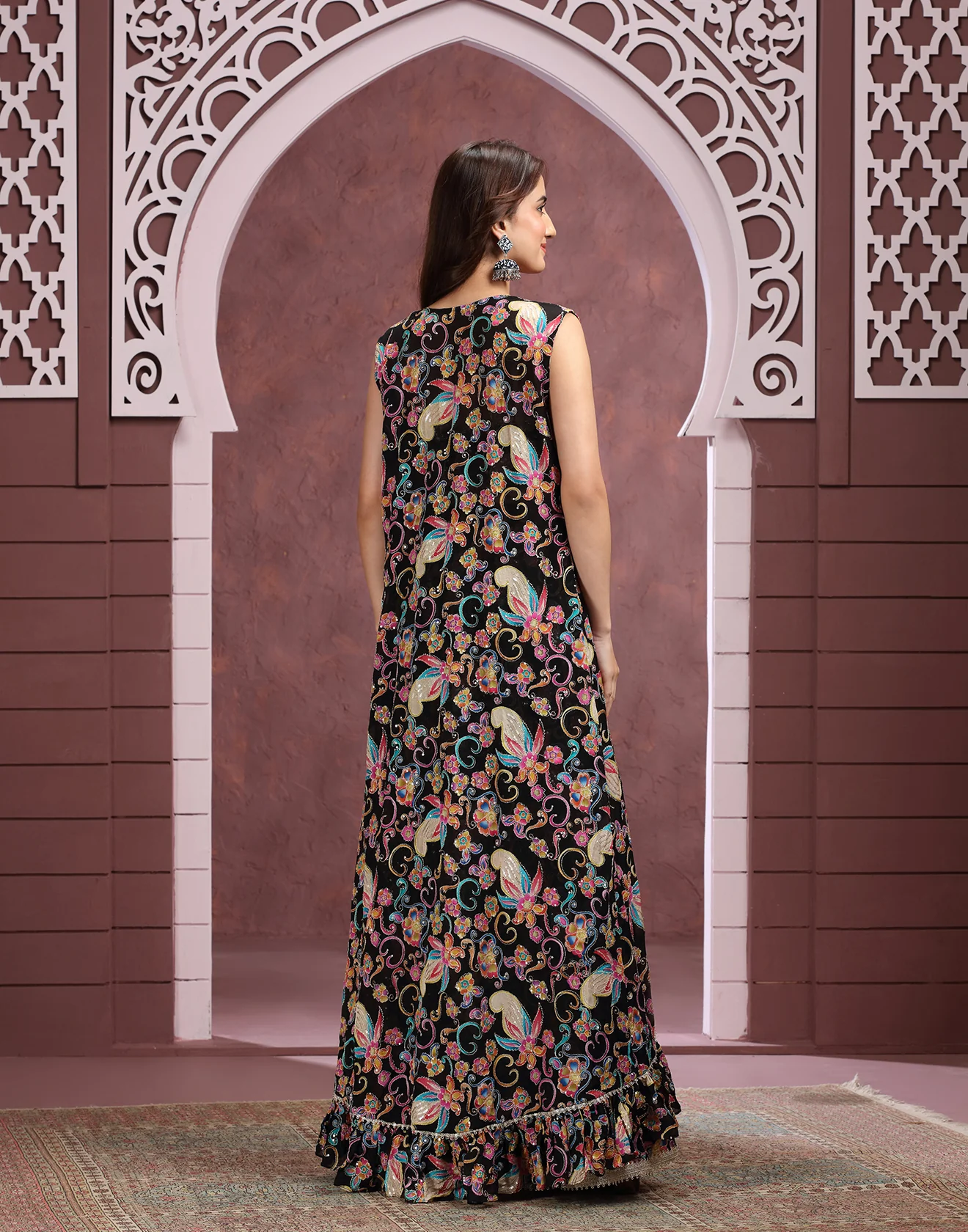 Noir Garden Foil-Printed Georgette Fusion Set - Image 4