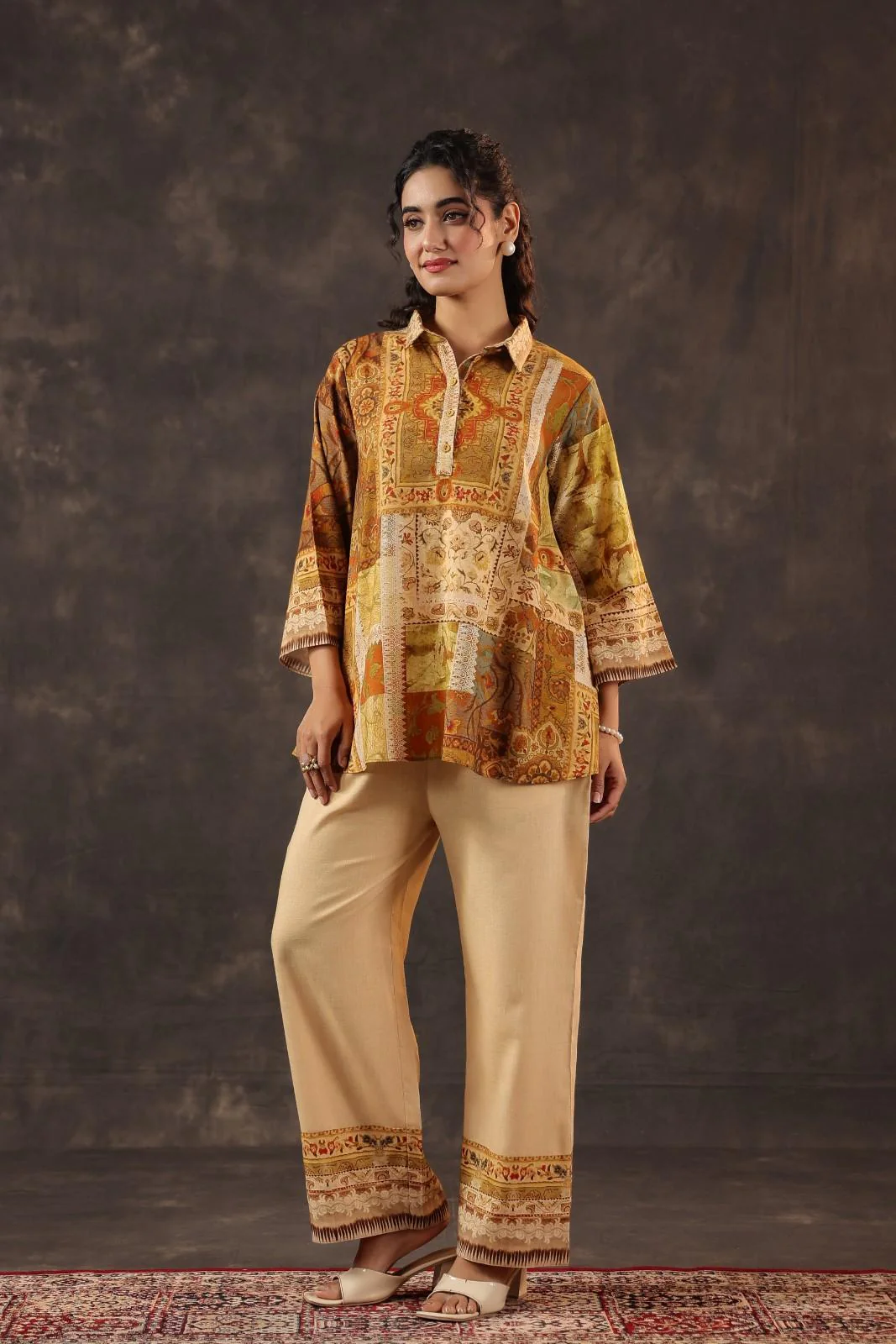 Ochre Palette Ethnic Printed Crepe Co-Ord Set - Image 2