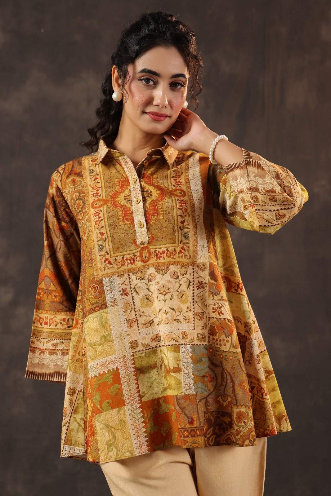 Ochre Palette Ethnic Printed Crepe Co-Ord Set - Image 3