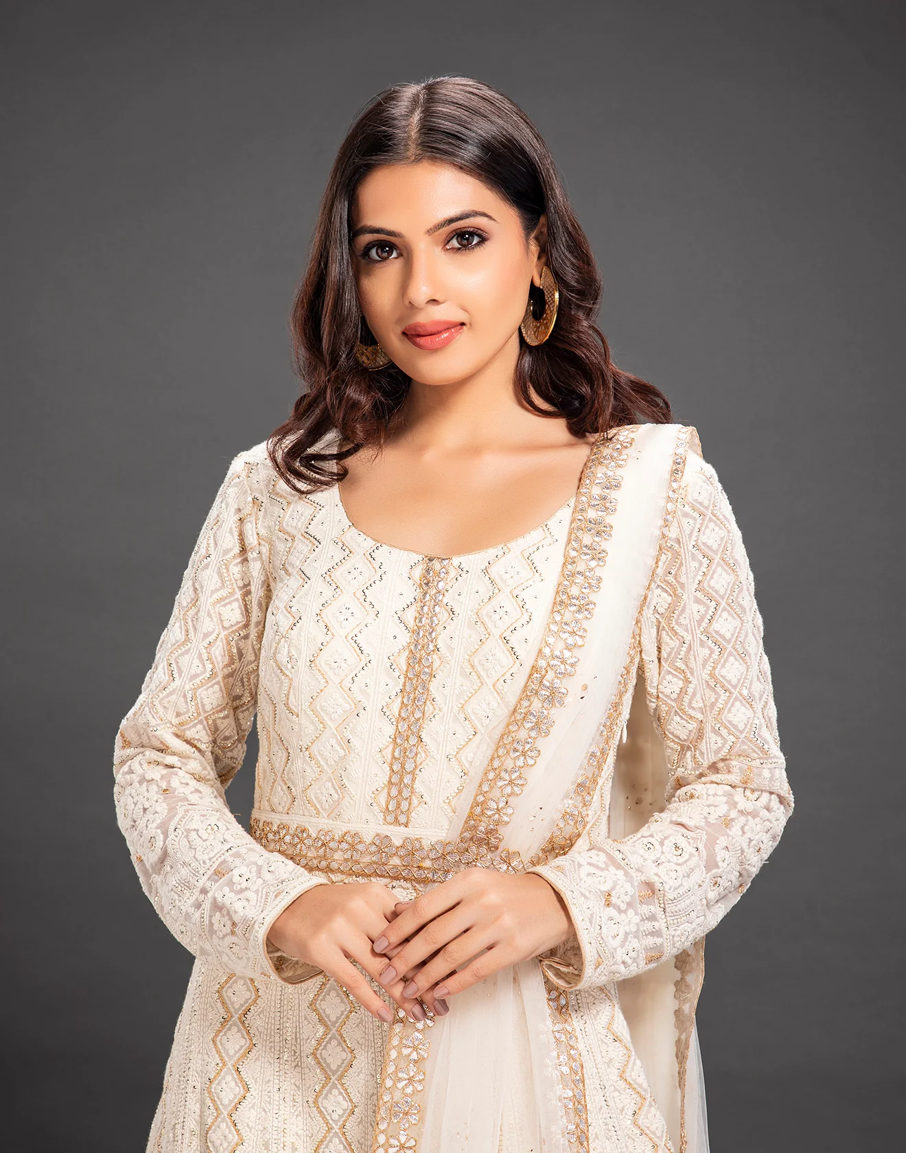 Off White Lucknowi Anarkali Suit In Georgette - Image 4