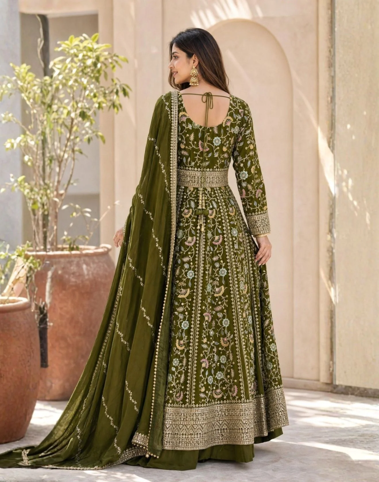 Olive Royale Thread Embroidered Anarkali Suit Set - Image 2
