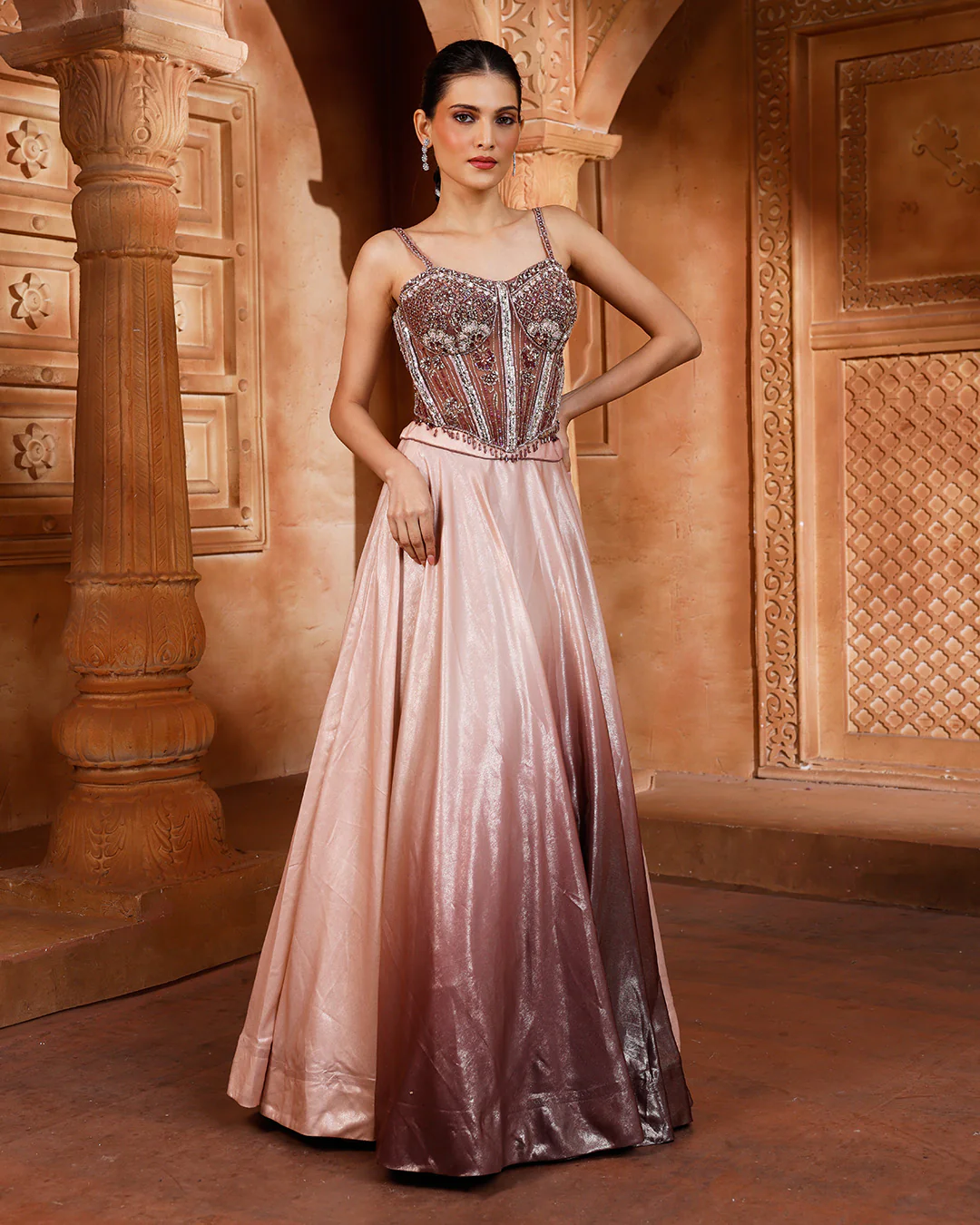 Ombré Bronze Corset Lehenga Set - Image 2