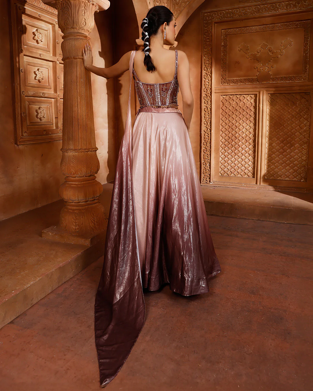 Ombré Bronze Corset Lehenga Set - Image 4
