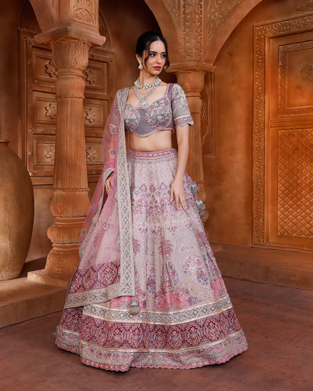 Orchid Bloom Embroidered Bridal Lehenga - Image 3
