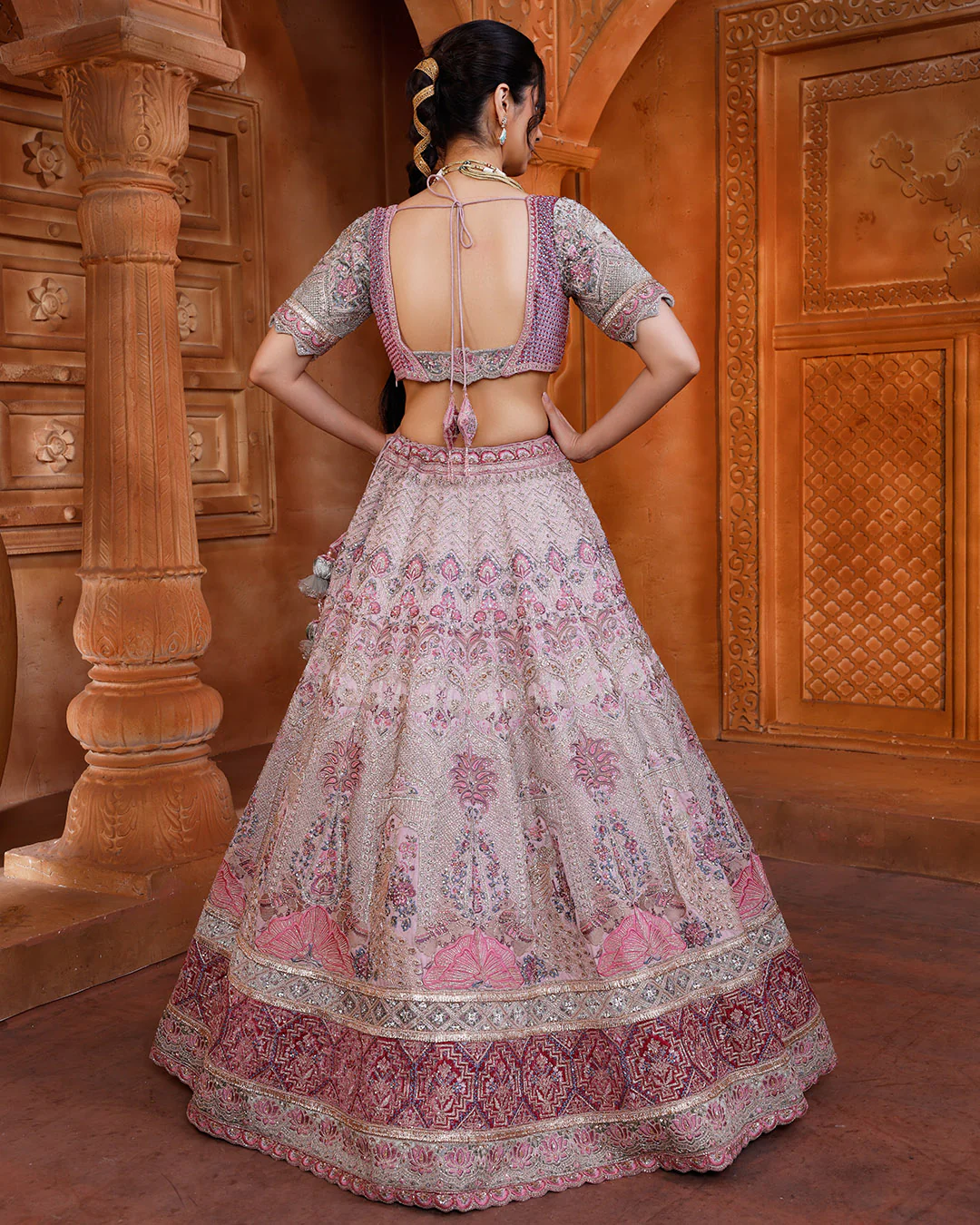 Orchid Bloom Embroidered Bridal Lehenga - Image 5