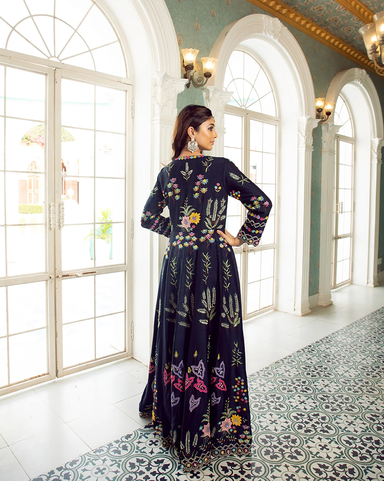 Oxford Blue Embroidered Front Slit Suit Set - Image 6