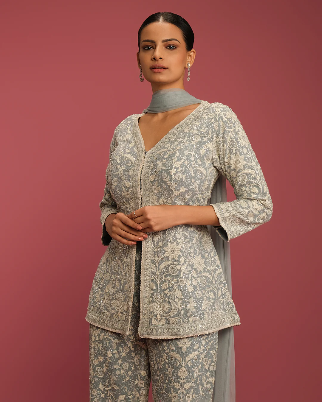 Pale Blue Lucknowi Fusion Set - Image 3