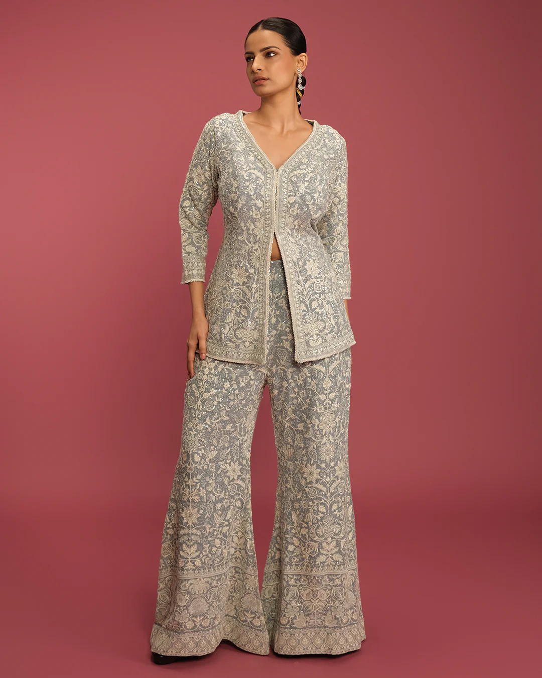 Pale Blue Lucknowi Fusion Set - Image 5