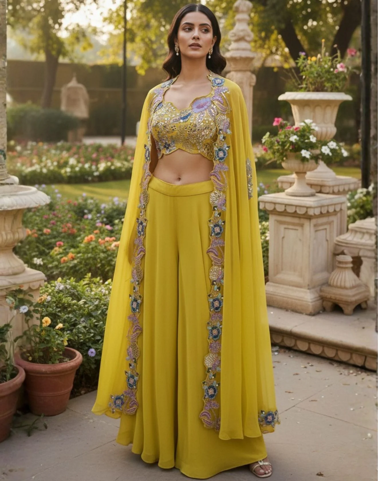 Paridhi x Roopkala Honeybee Mist Embroidered Festive Fusion Set with Jacket & Palazzo - Image 2