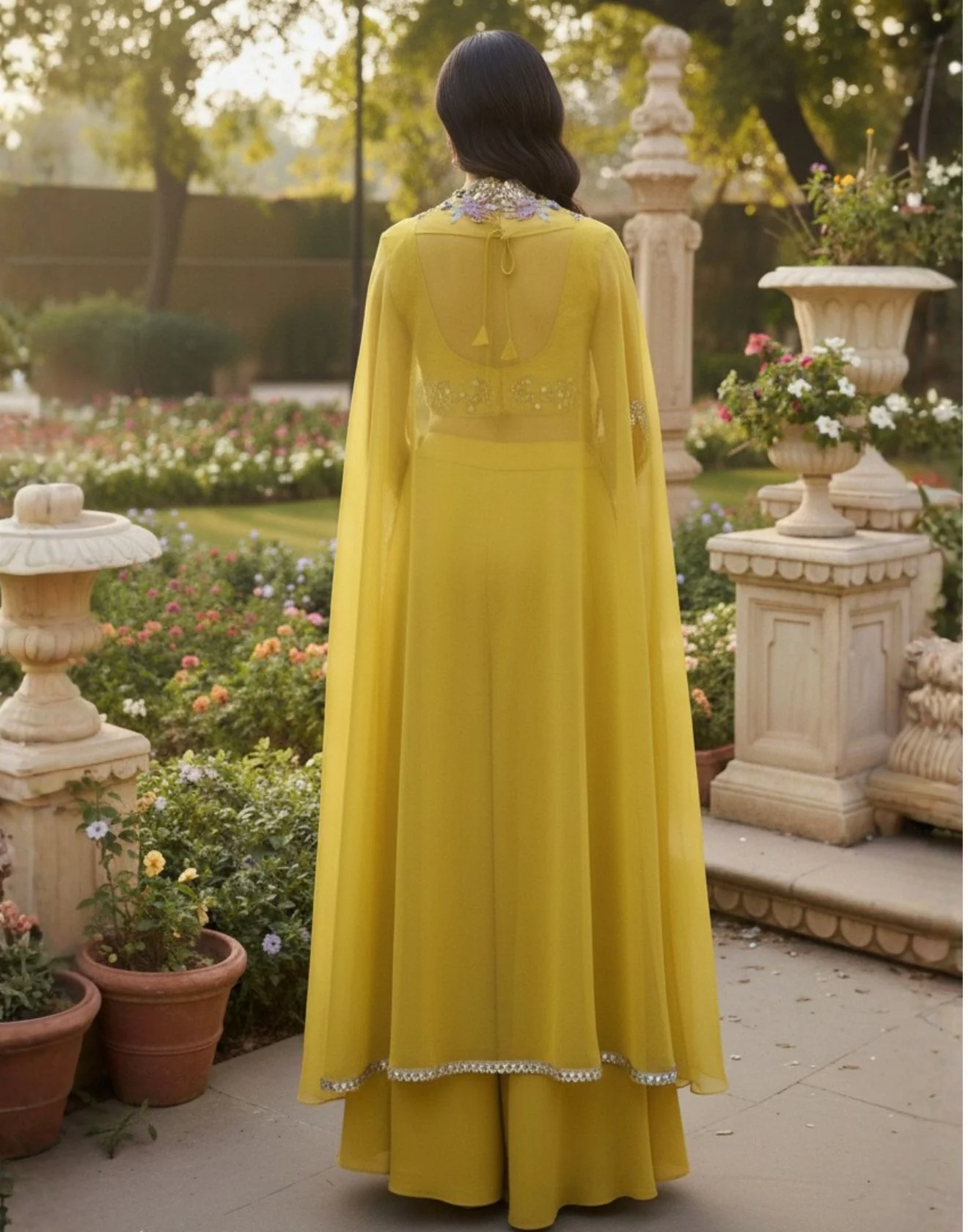 Paridhi x Roopkala Honeybee Mist Embroidered Festive Fusion Set with Jacket & Palazzo - Image 5