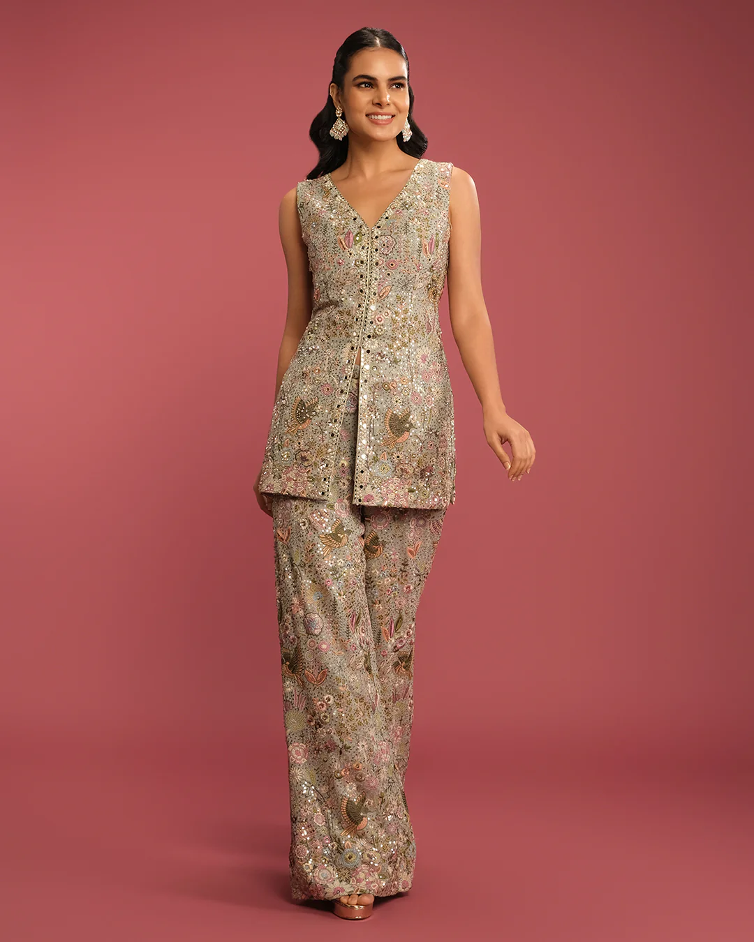 Pastel Aqua Embroidered Festive Fusion Set - Image 2