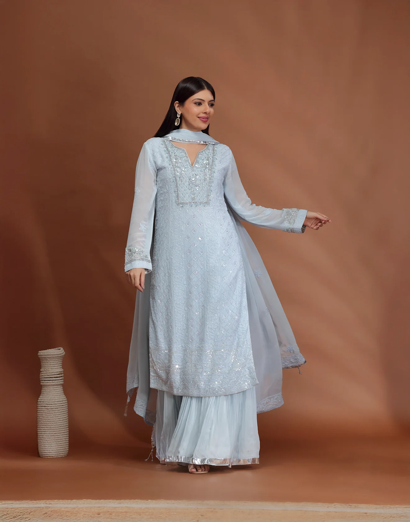 Pastel Blue Lucknowi Sharara Set - Image 3