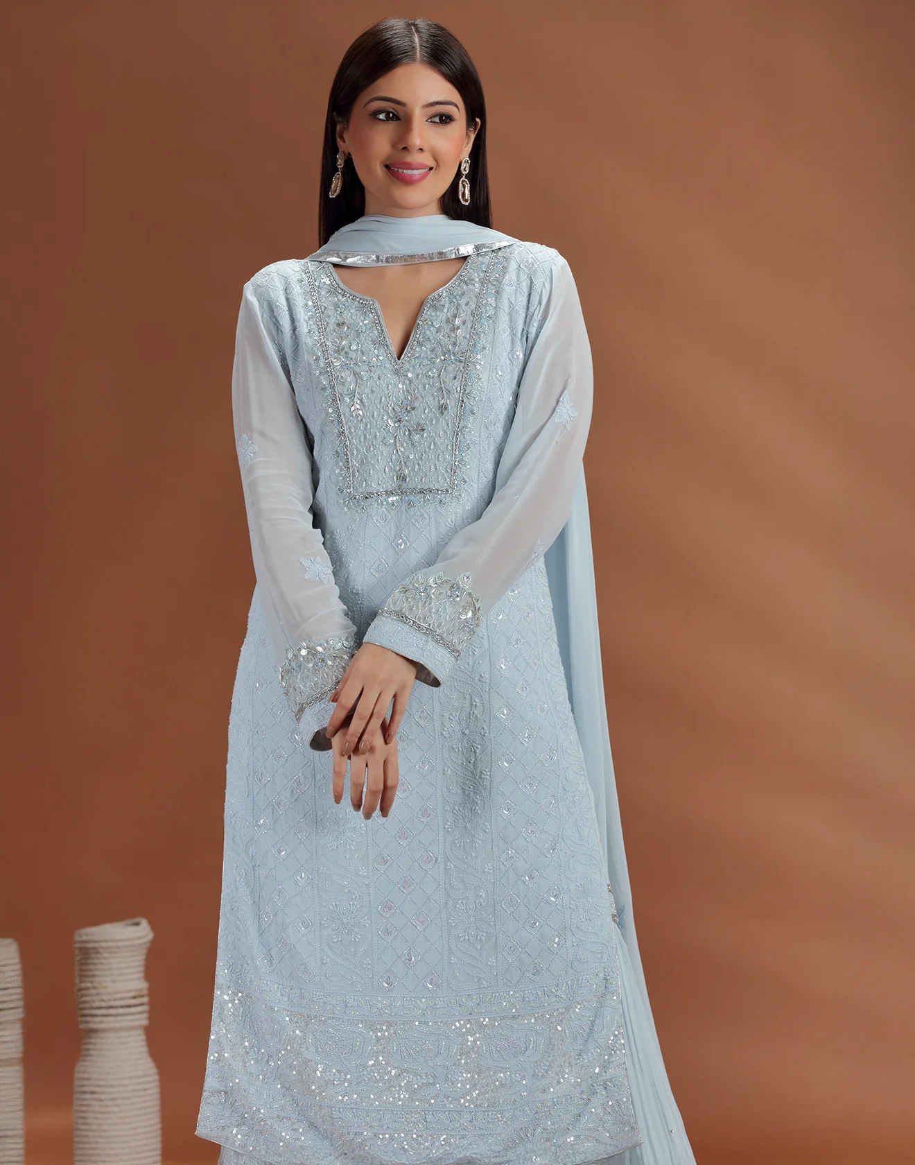 Pastel Blue Lucknowi Sharara Set - Image 4