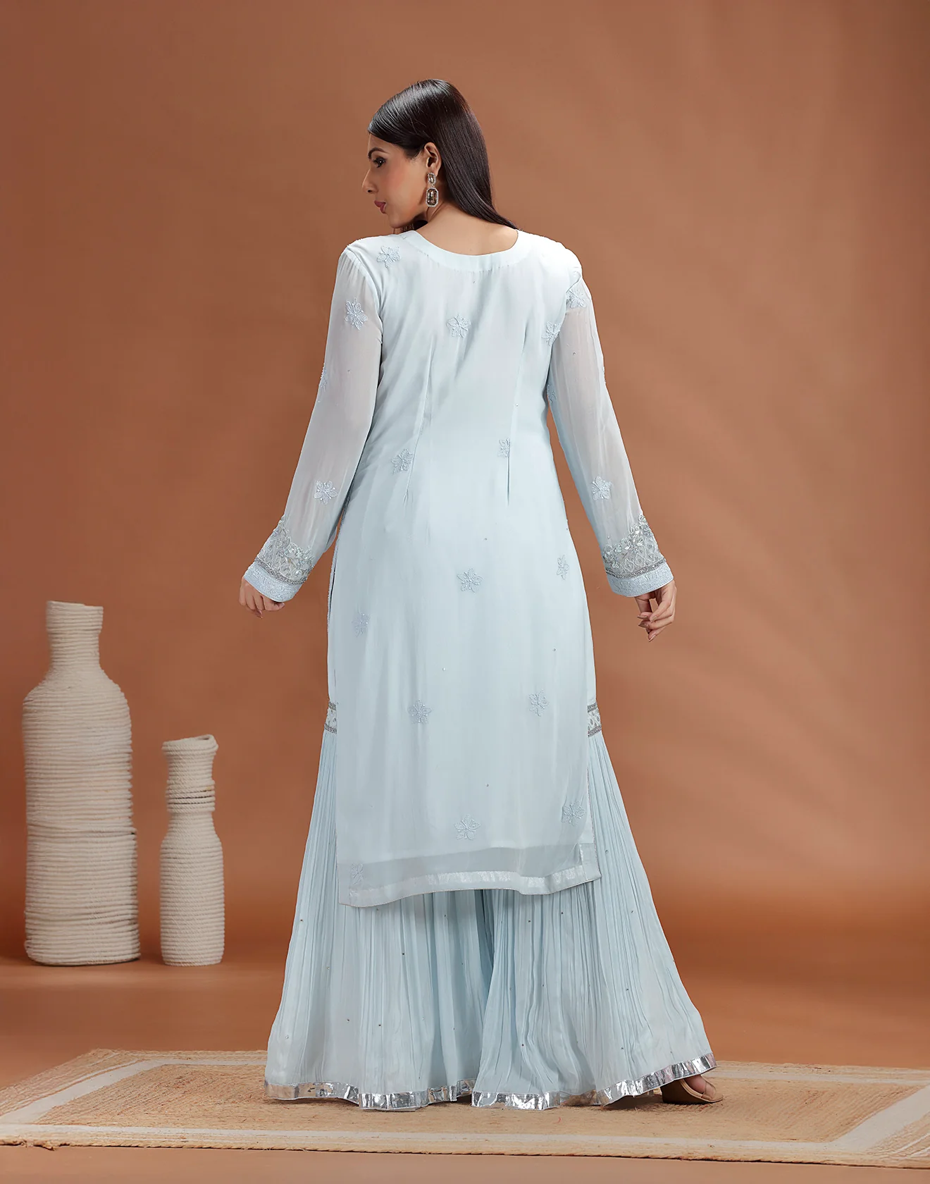 Pastel Blue Lucknowi Sharara Set - Image 5