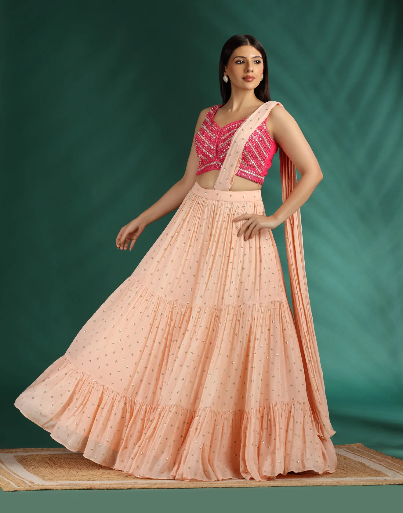 Peach-Blast-Georgette-Lehenga-With-Embroidered-Blouse - Image 2