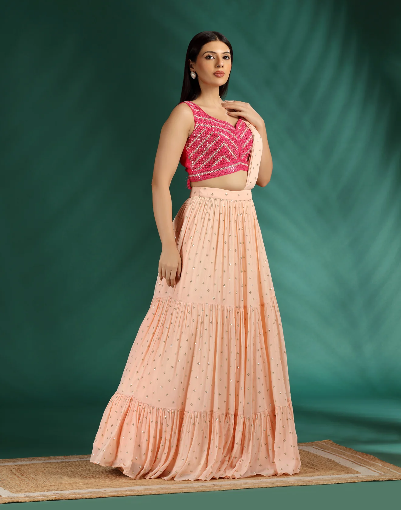 Peach-Blast-Georgette-Lehenga-With-Embroidered-Blouse - Image 3