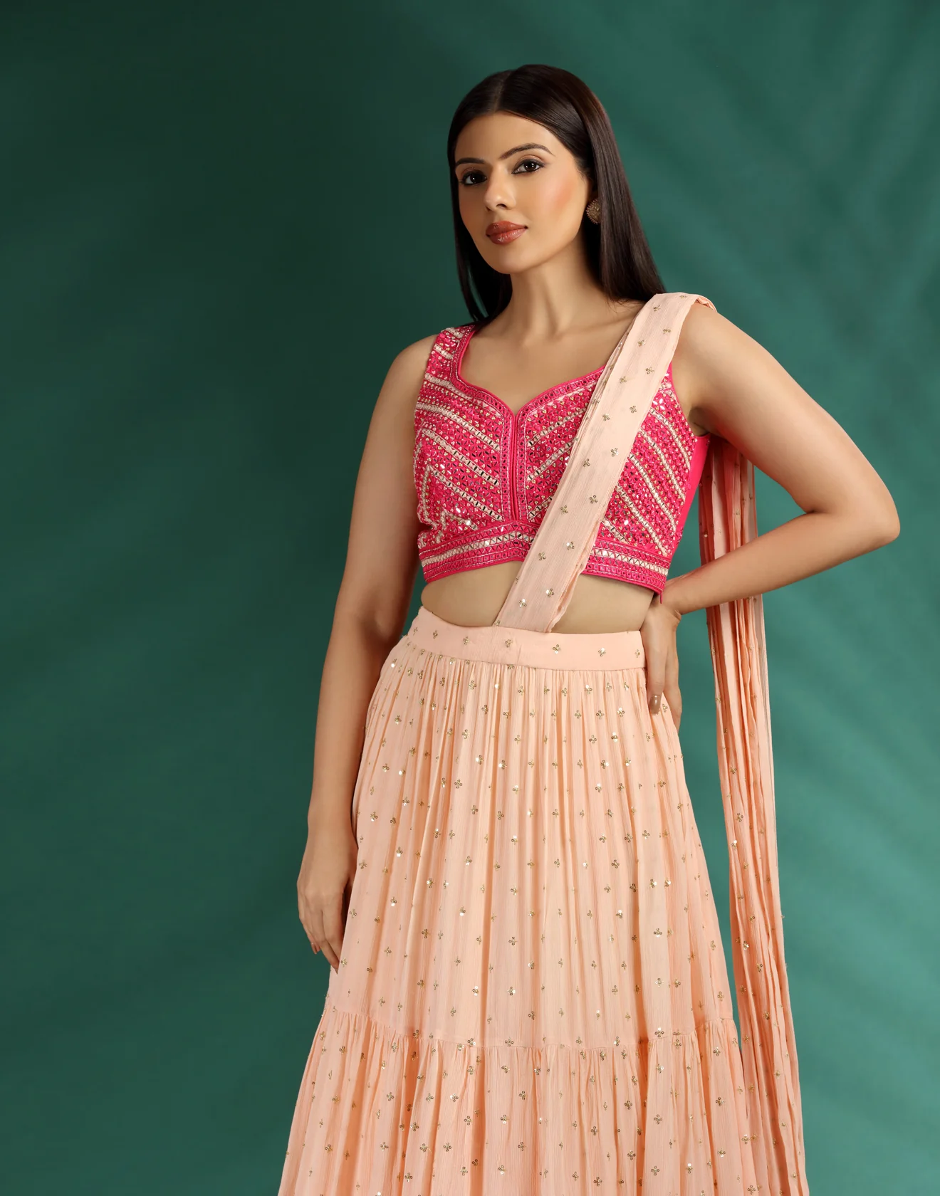Peach-Blast-Georgette-Lehenga-With-Embroidered-Blouse - Image 4