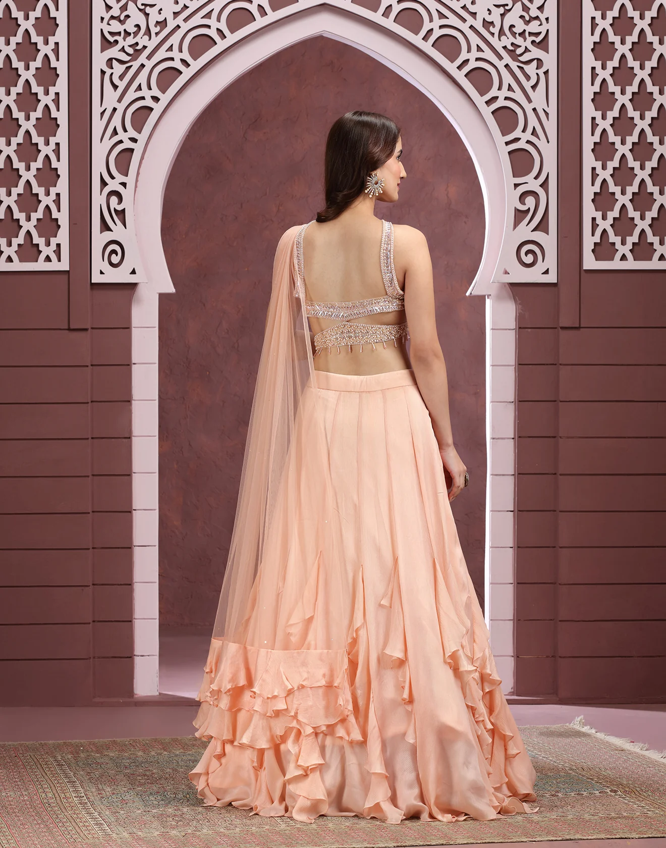 Peach Whirl Ruffle Lehenga Set - Image 5