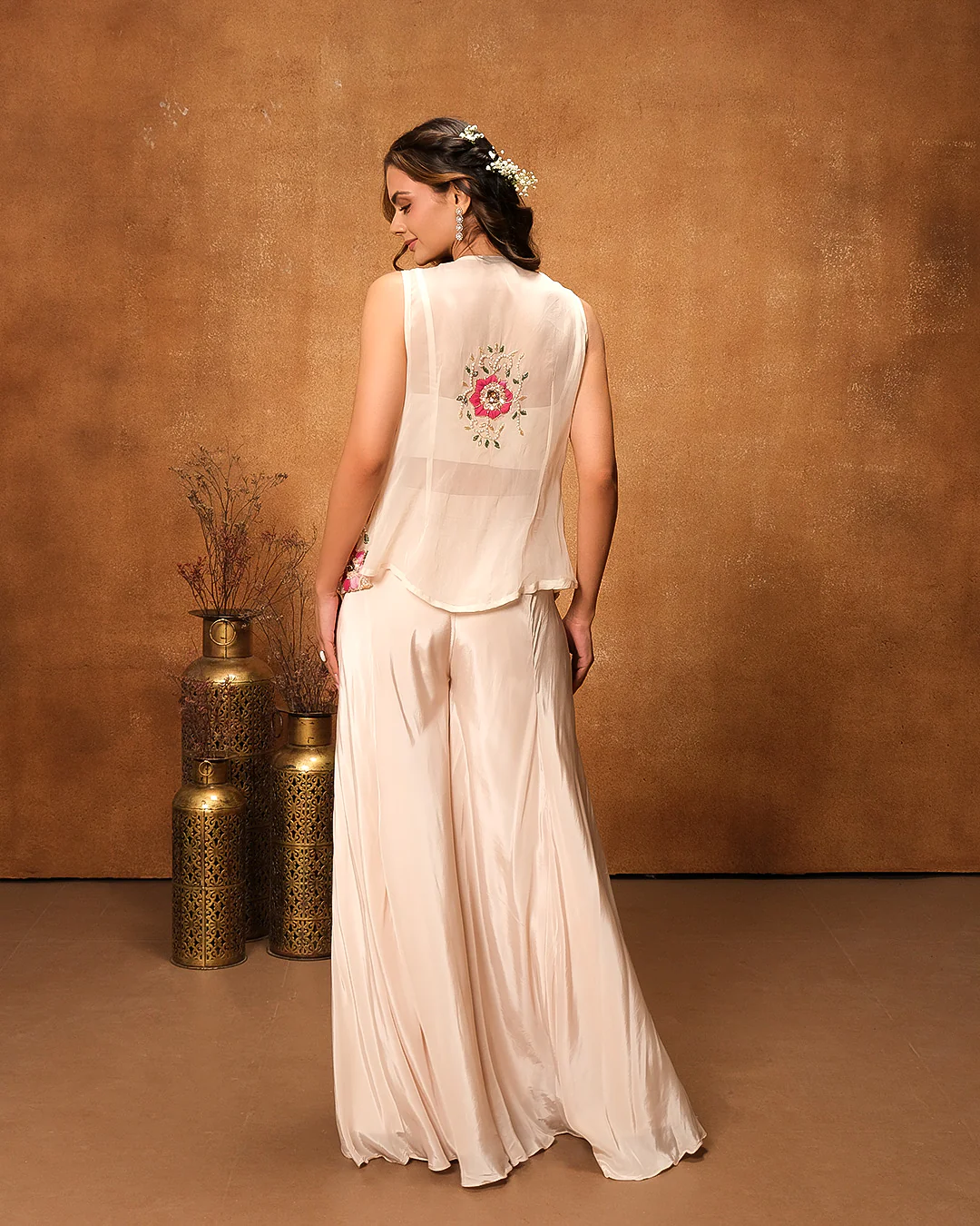 Pearl Blush Organza Jacket With Pallazo Set - Image 5
