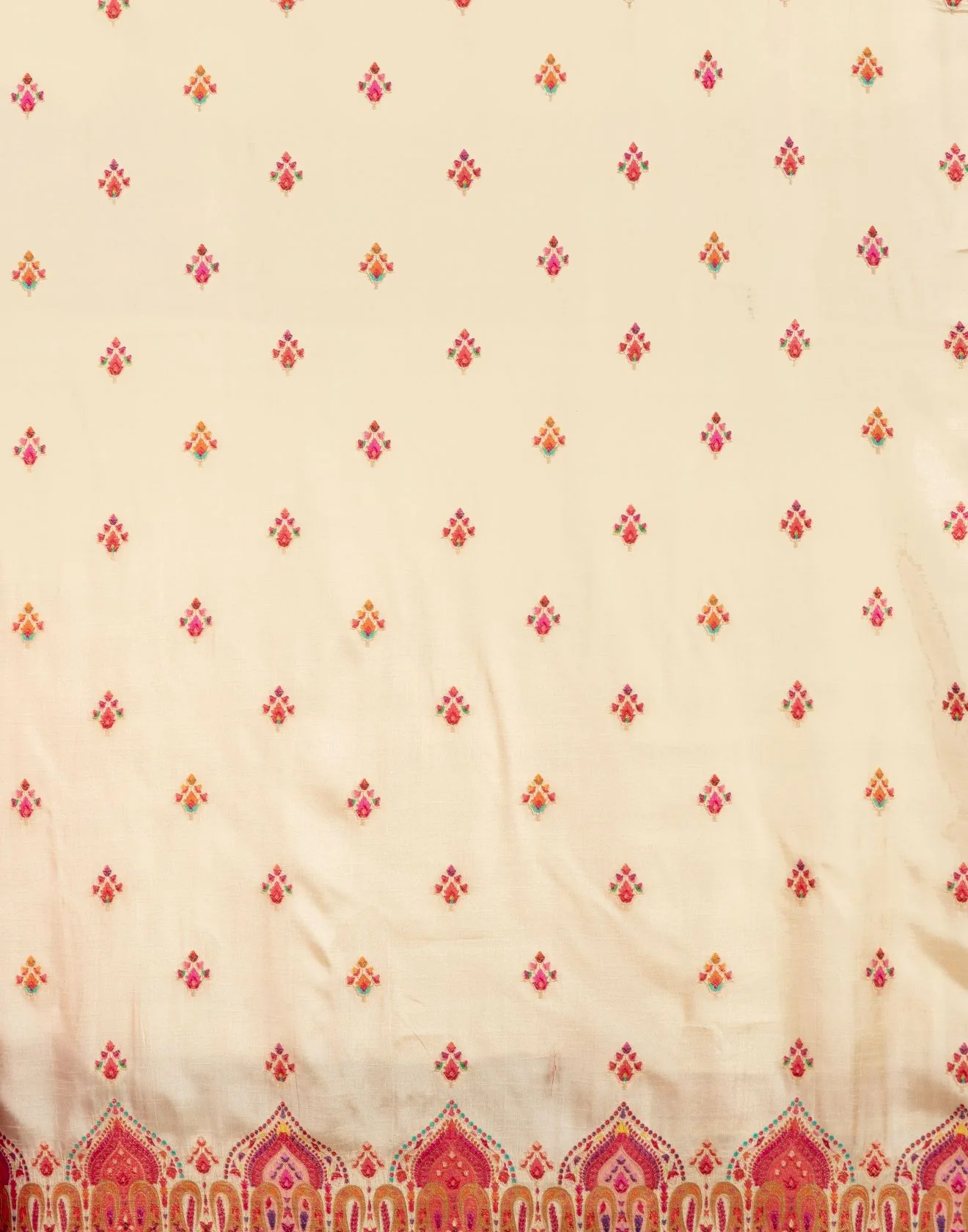 Pearl White And Berry Pink Woven Silk Unstitched Suit Set - Image 3