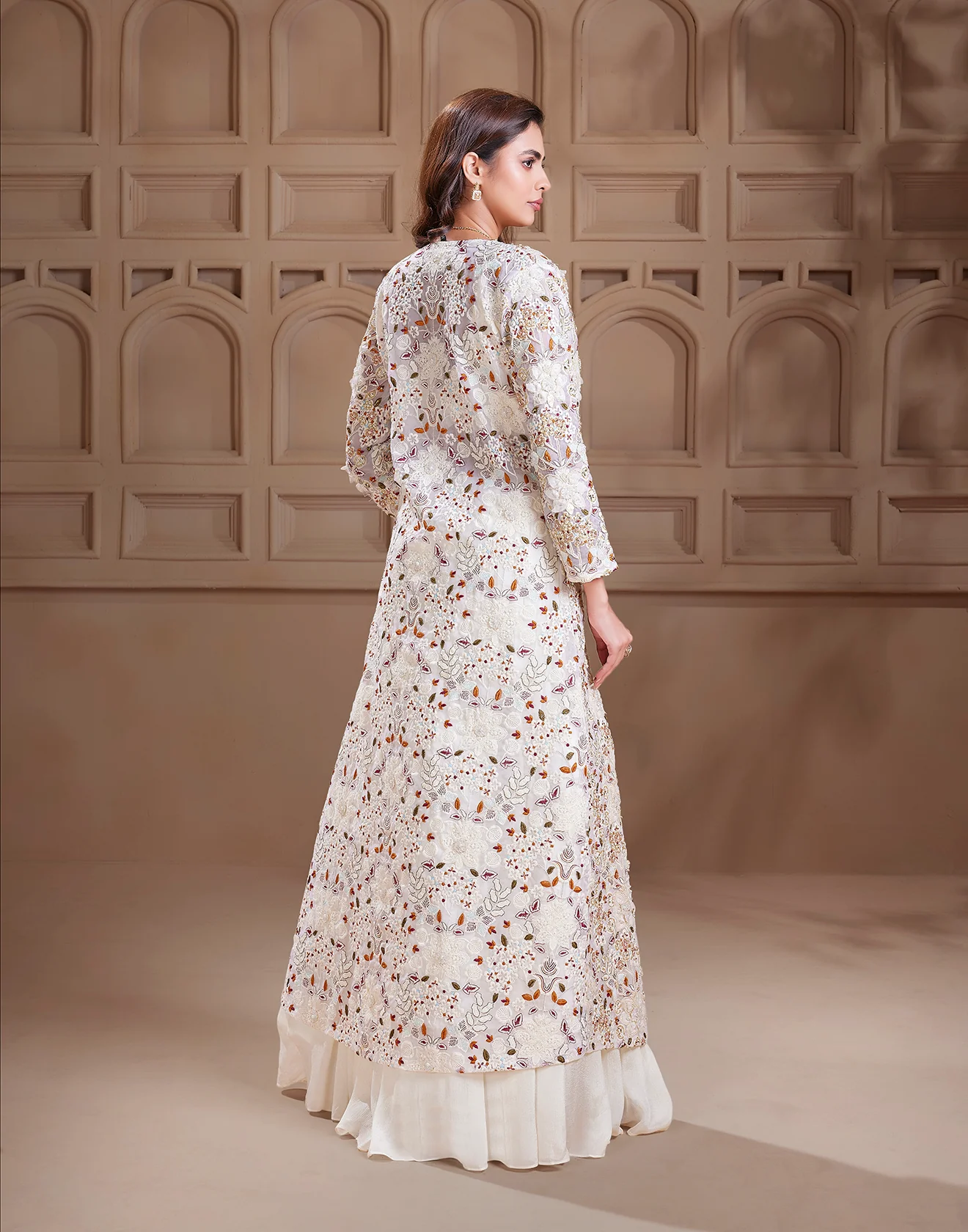 Pearl White Scallop Embroidered Fusion Lehenga Set - Image 2