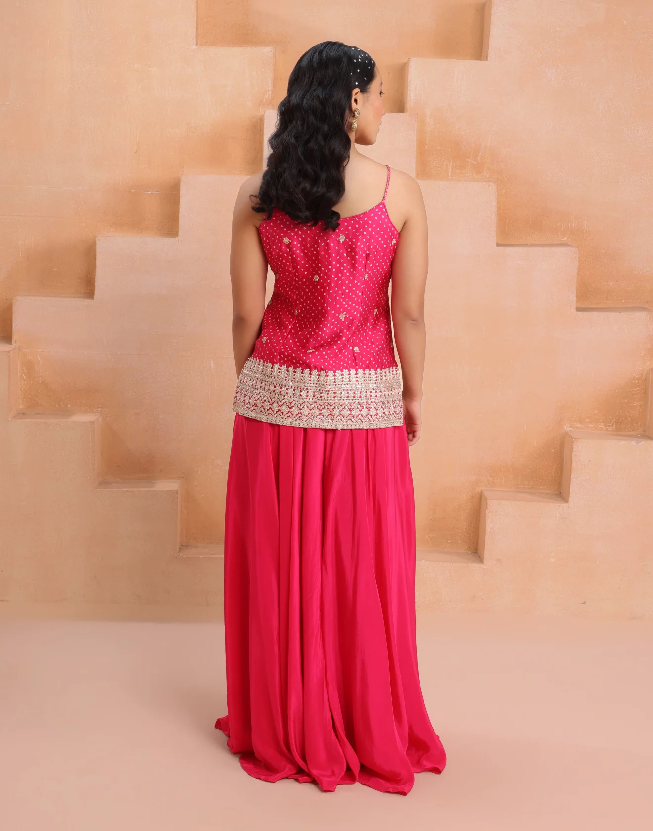 Peony Pink Bandhej Printed Palazzo Salwar Suit Set - Image 5