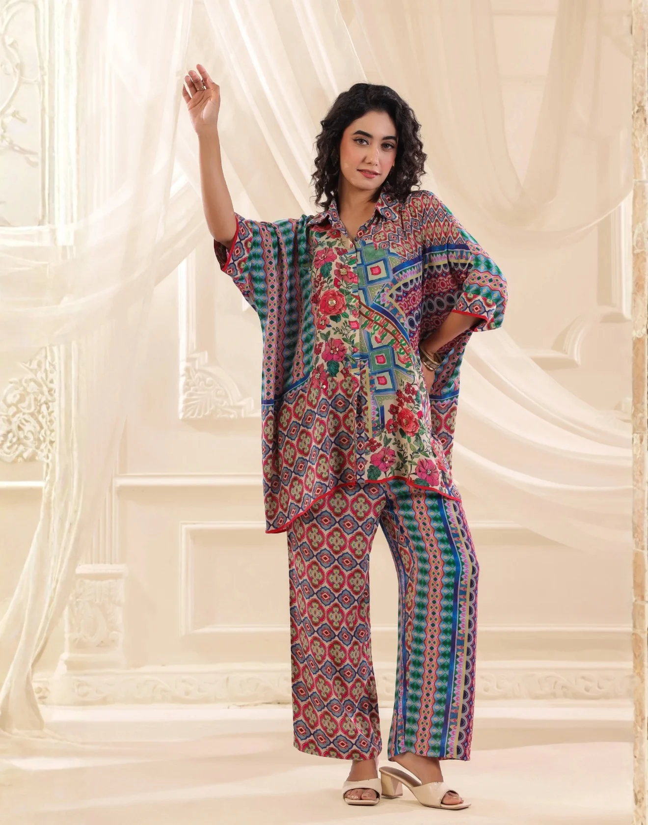 Rainbow Hues Abstract Printed Oversize Co-Ord Set