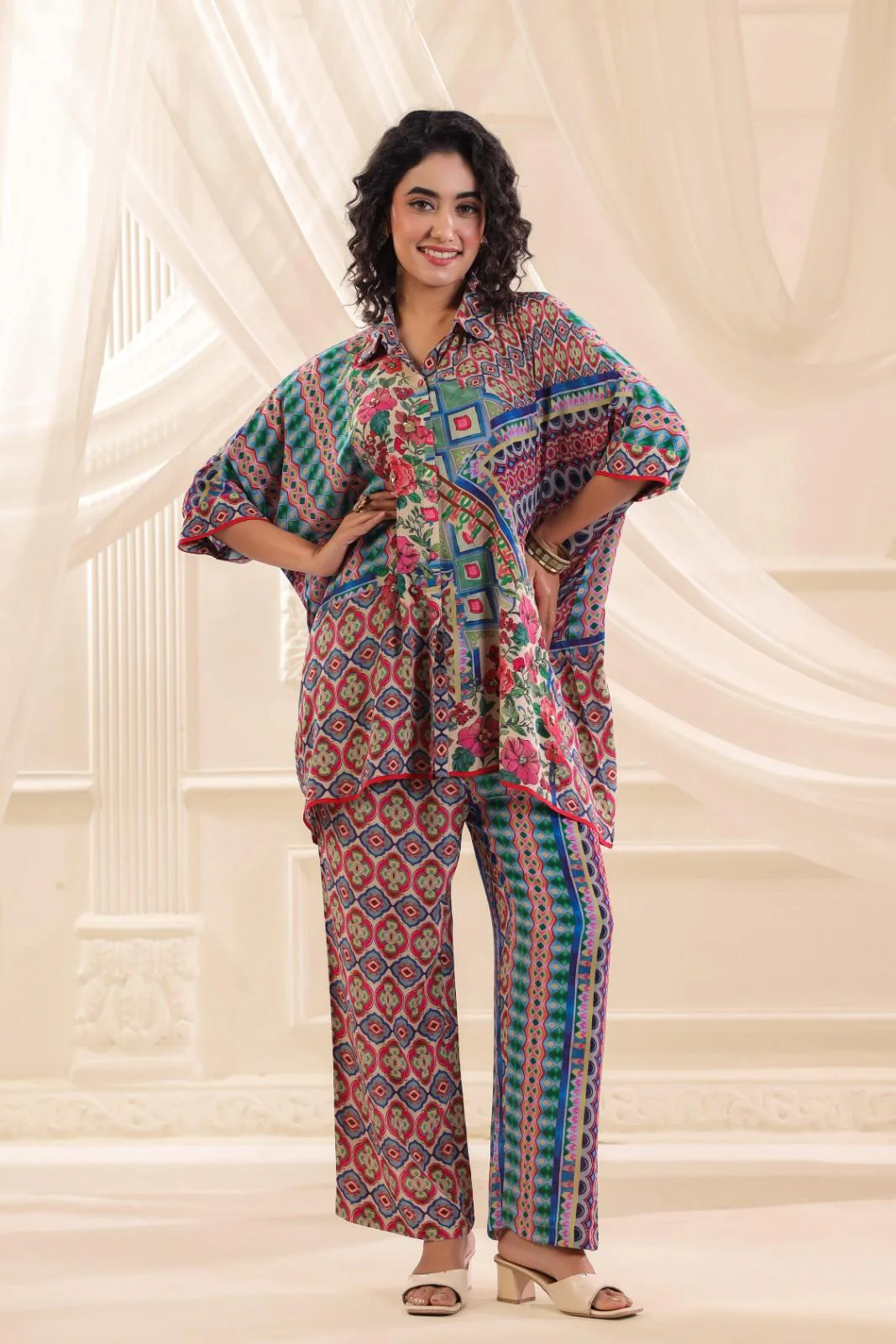 Rainbow Hues Abstract Printed Oversize Co-Ord Set - Image 2