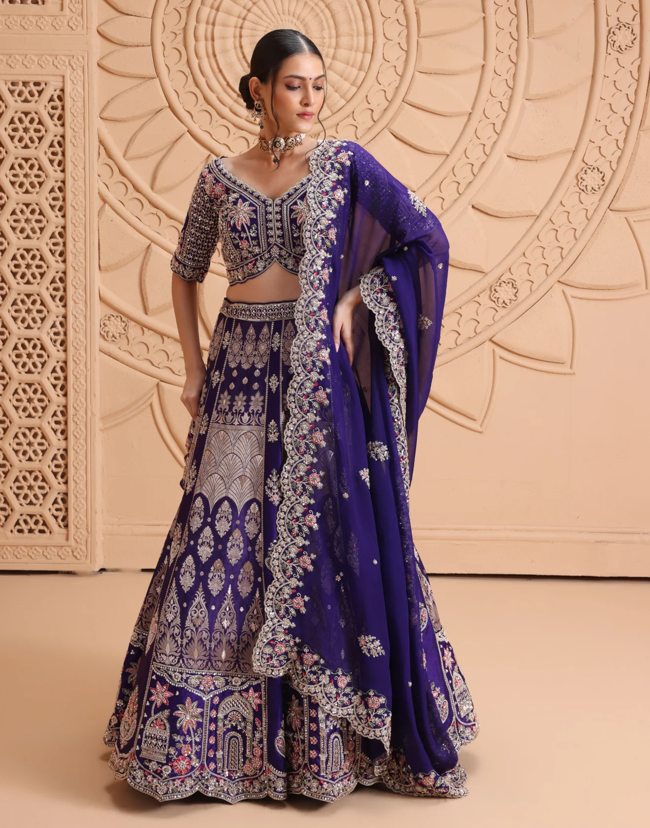 Rang-e-Noor Brocade Bridal Raw Silk Lehenga Set - Image 2