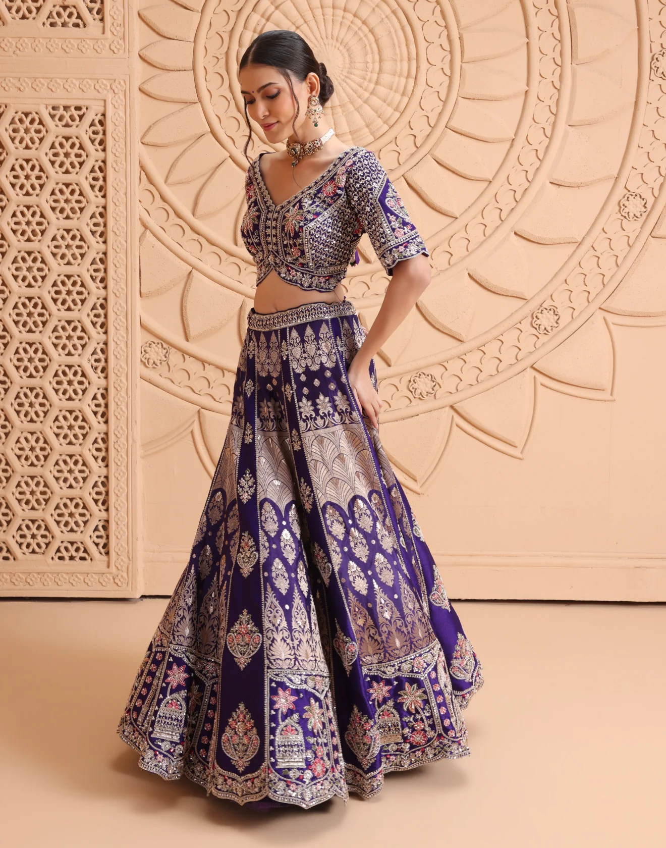 Rang-e-Noor Brocade Bridal Raw Silk Lehenga Set - Image 4